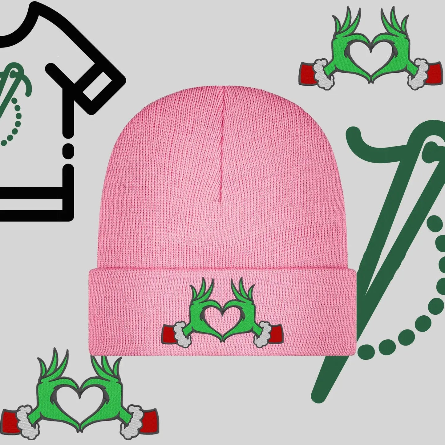 Czapka zimowa beanies "Grinch Serce" Haft z radości