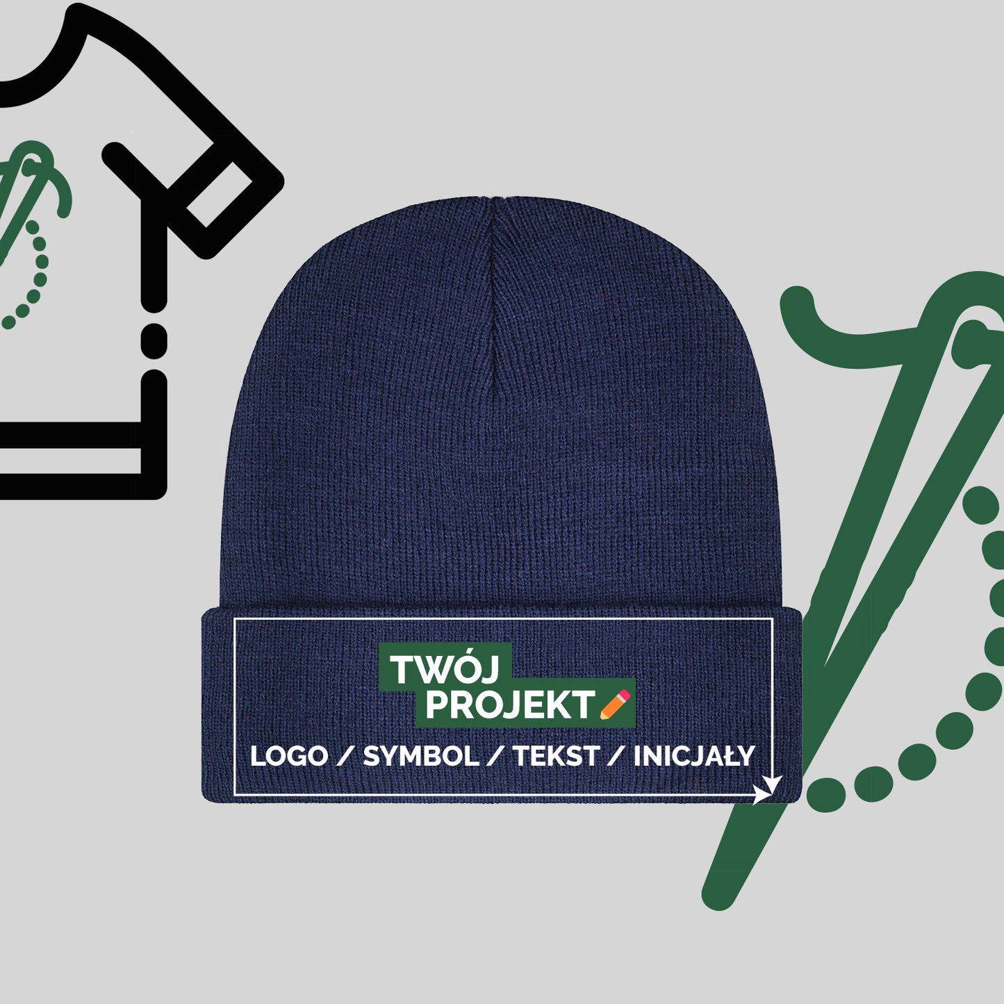 Czapka Zimowa z Haftem Komputerowym – Twój Projekt: Tekst, Logo, Symbol lub Inicjały