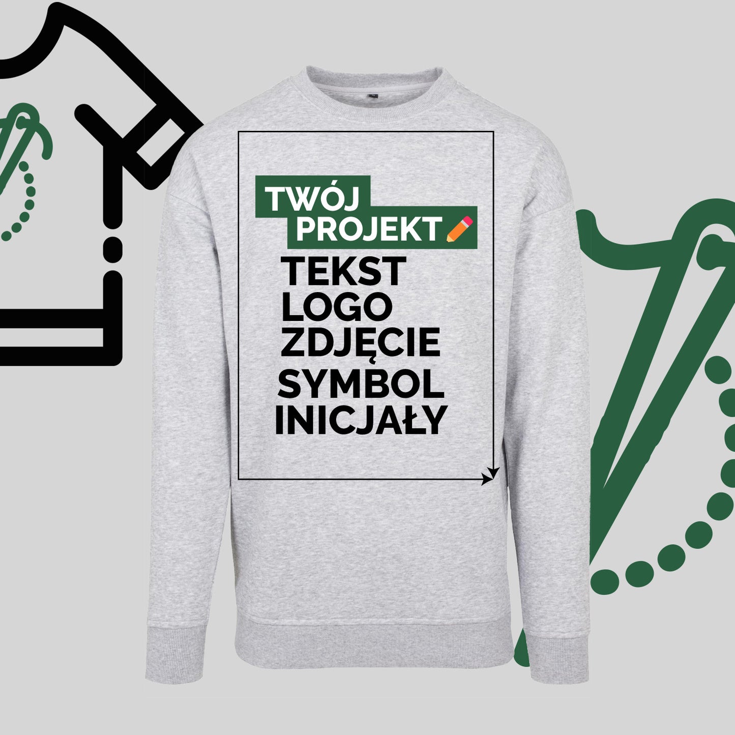 Bluza bez kaptura z Haftem Komputerowym – Twój Projekt: Tekst, Logo, Symbol lub Inicjały