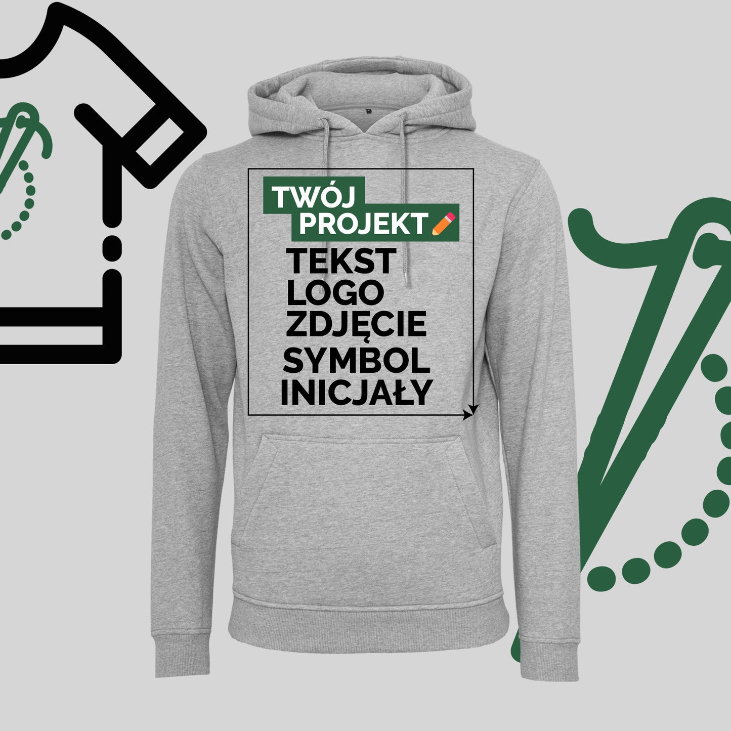 Bluza z Kapturem z Haftem Komputerowym – Twój Projekt: Tekst, Logo, Symbol lub Inicjały