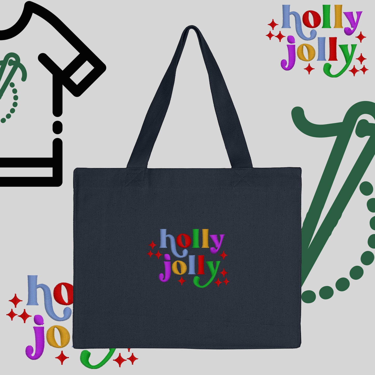 Torba bawełniana "Holly Jolly"-haft komputerowy, styl z przesłaniem