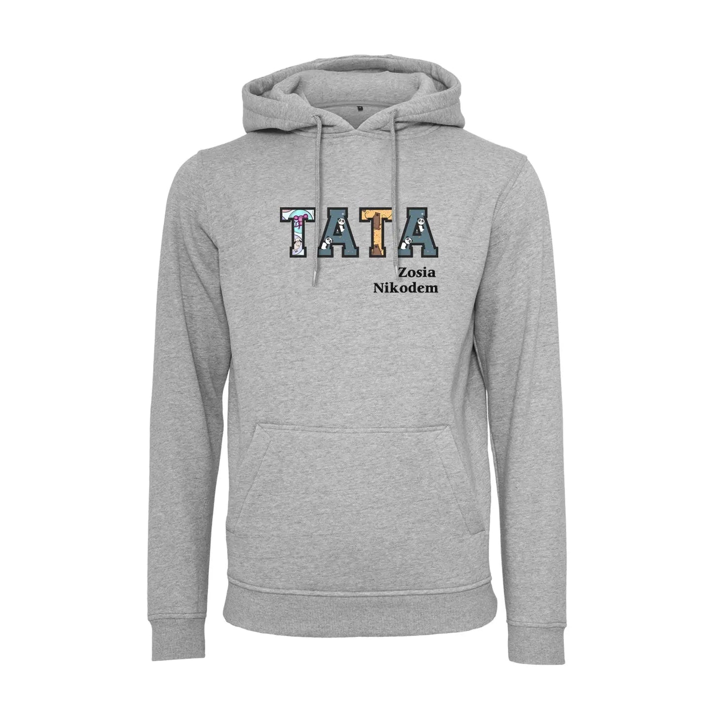 Bluza z kapturem "TATA" Patchwork + Imiona dzieci idealny prezent na dzień Taty Haft z radości