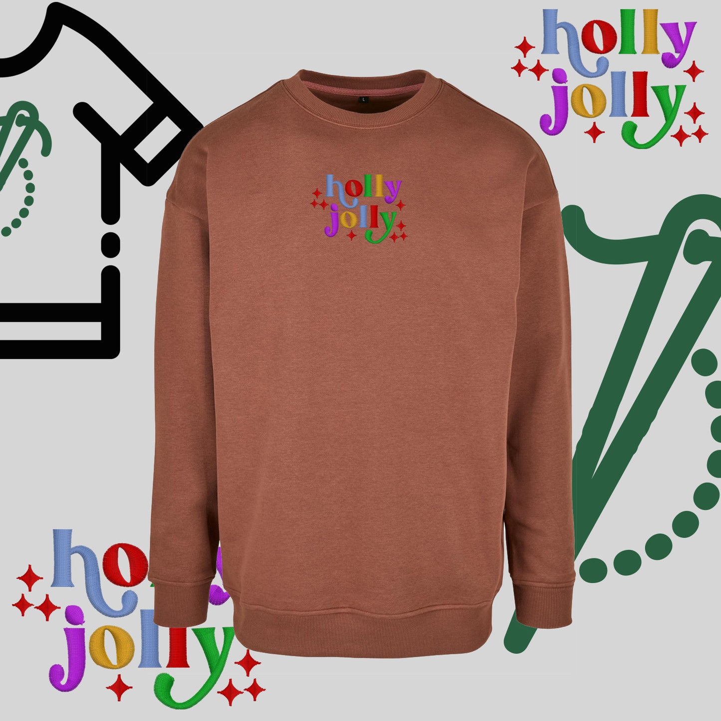 Bluza bez kaptura "Holly Jolly" – haft komputerowy, styl z pozytywnym przekazem