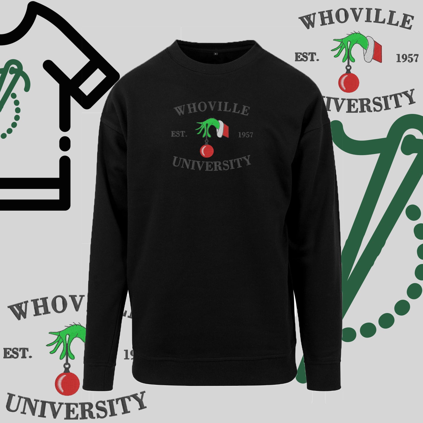 Bluza bez kaptura "Grinch University" – haft komputerowy, styl z pozytywnym przekazem