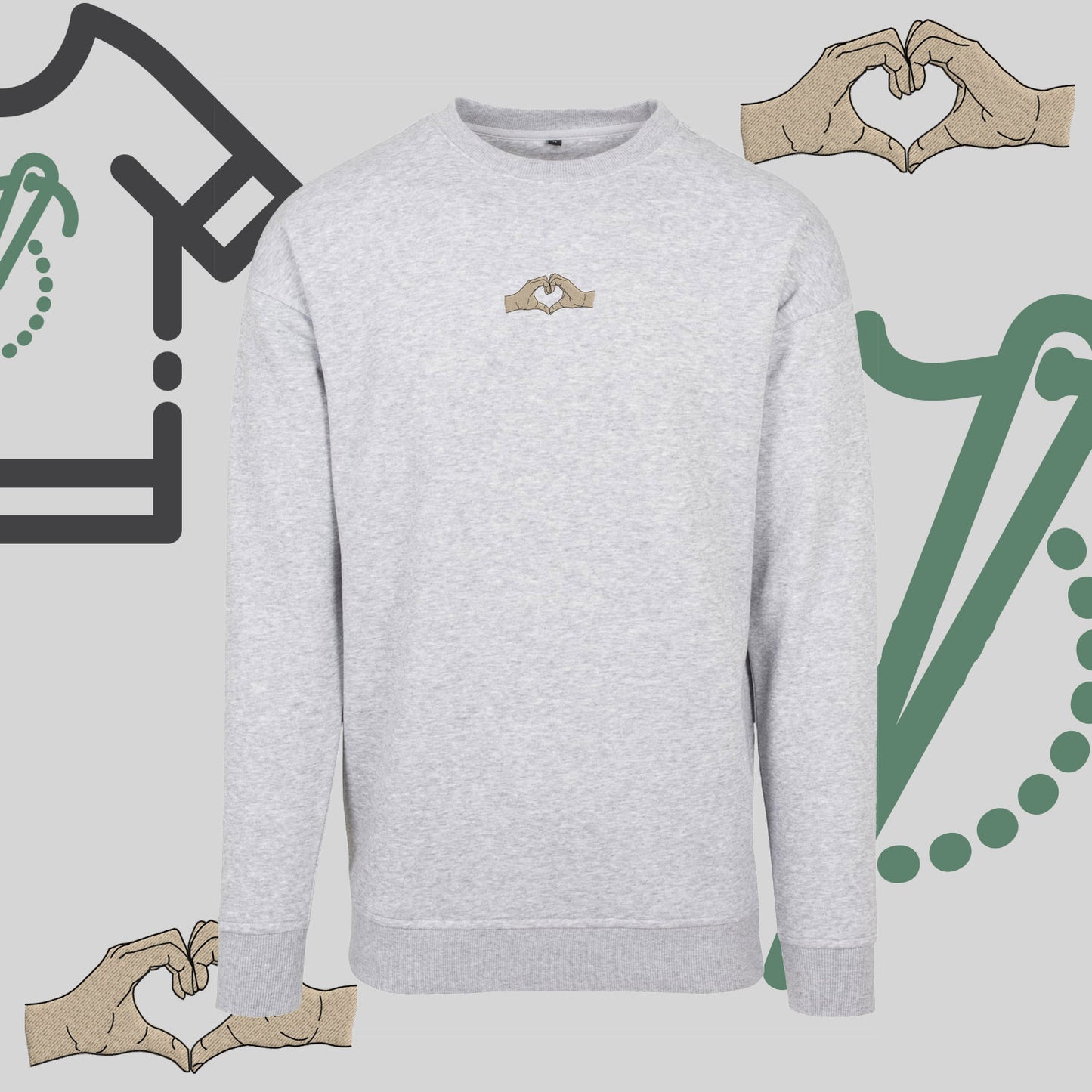 Bluza bez kaptura "Serce z dłoni" – haft komputerowy, styl z przesłaniem