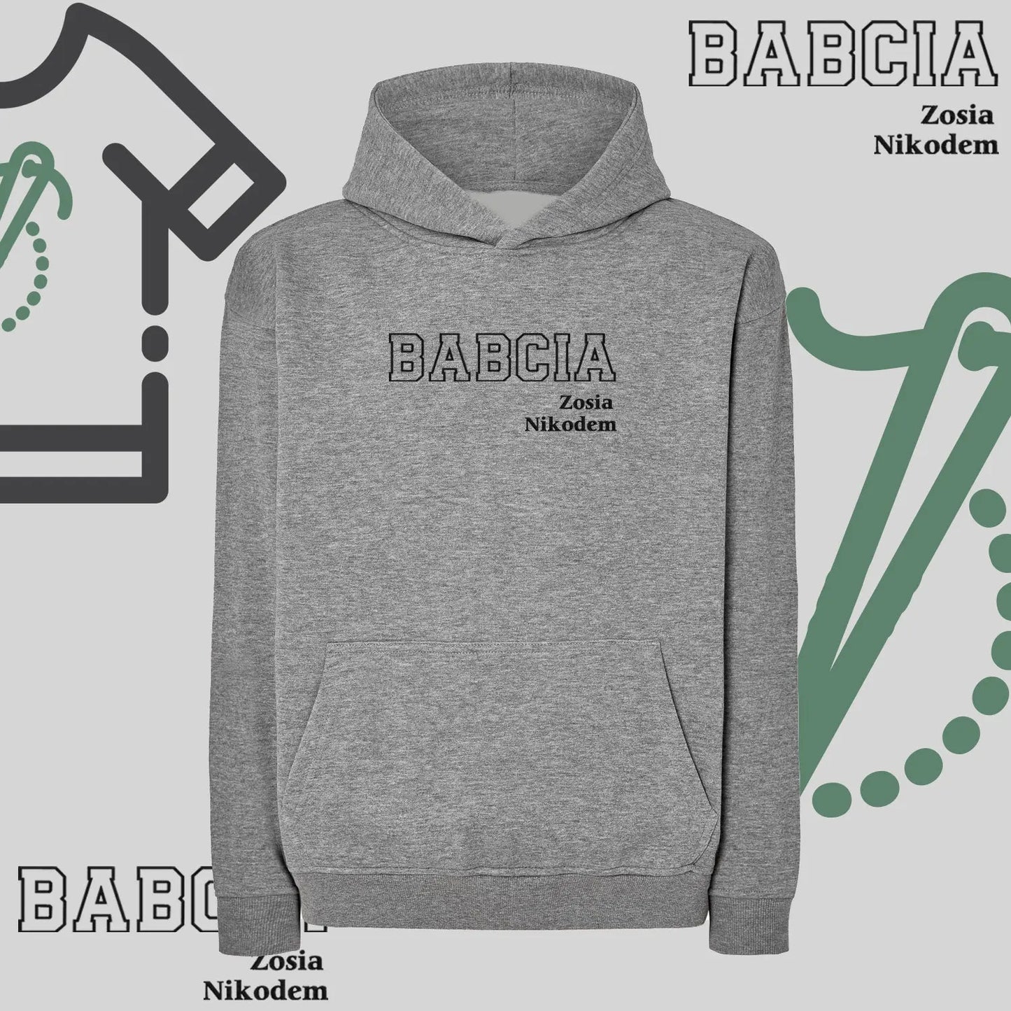 Bluza oversize z kapturem "BABCIA" kontur + imiona wnucząt idealny prezent na dzień Babci Haft z radości