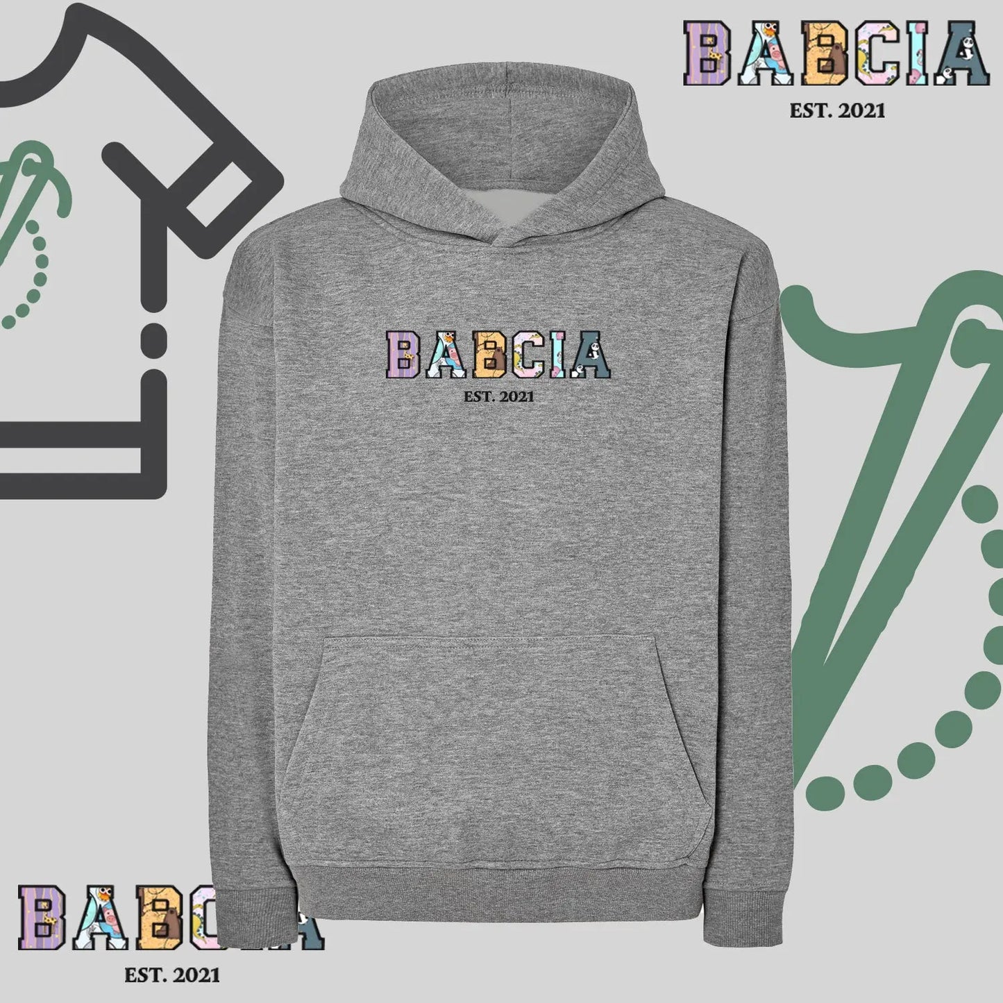 Bluza oversize z kapturem "BABCIA" Patchwork + EST idealny prezent na dzień Babci Haft z radości