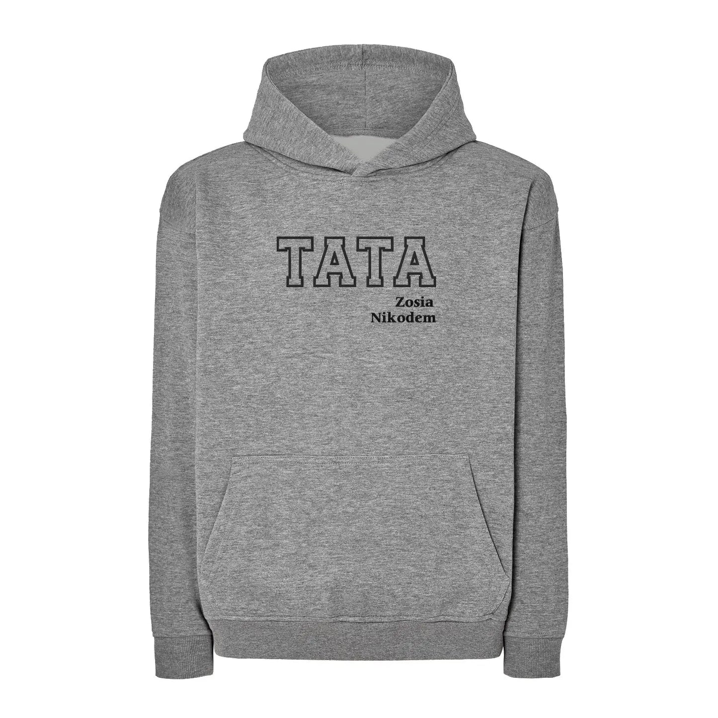Bluza oversize z kapturem "TATA" kontur+imiona dzieci, idealny prezent na dzień Taty Haft z radości