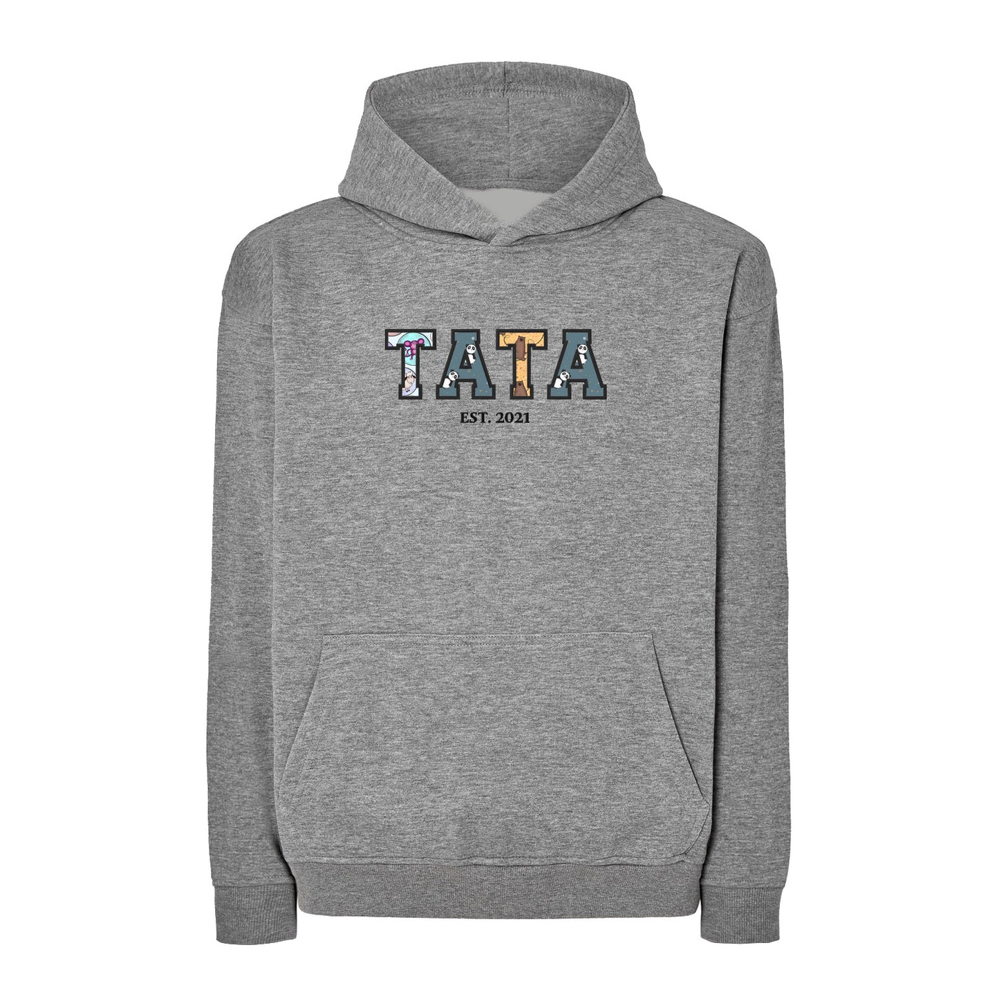 Bluza oversize z kapturem "TATA" Patchwork +EST, idealny prezent na dzień Taty