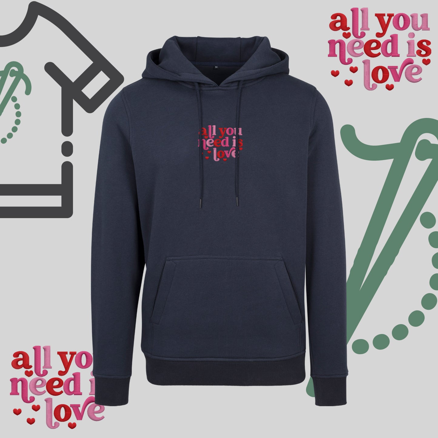 Bluza z kapturem z haftem "All You need is Love"