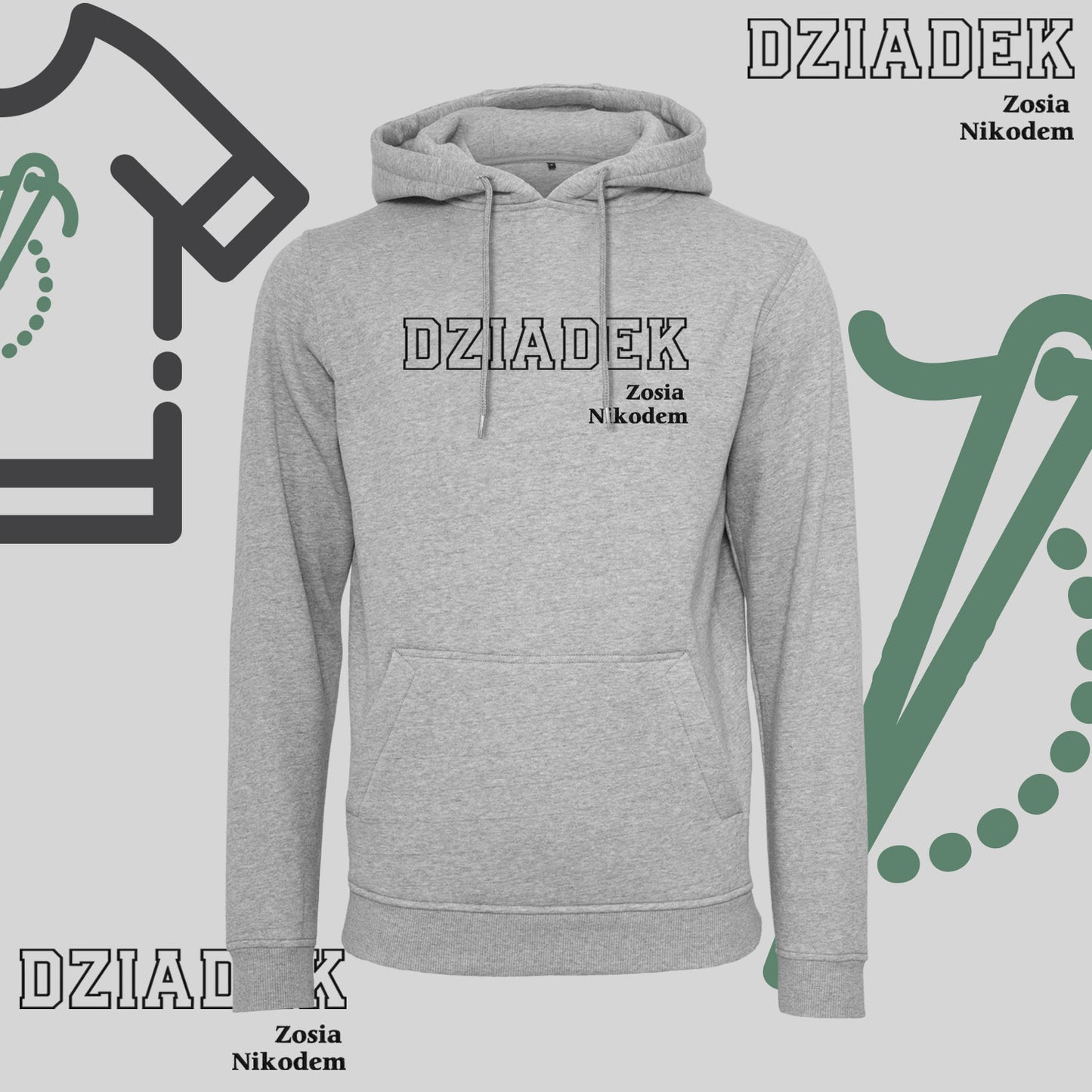 Bluza z kapturem "DZIADEK" kontur+imiona dzieci idealny prezent na dzień Dziadka