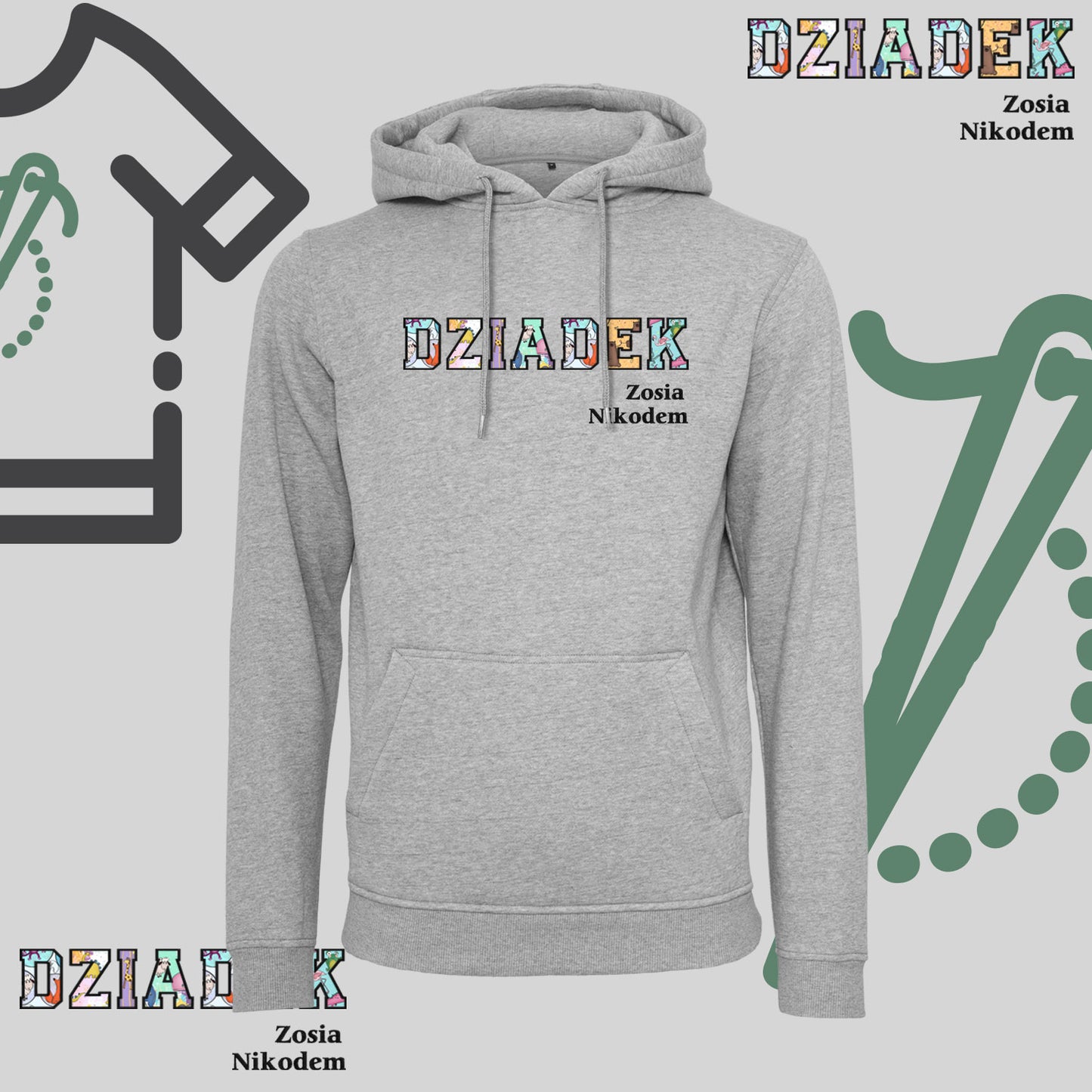 Bluza z kapturem "DZIADEK" PATCHWORK+IMIONA DZIECI idealny prezent na dzień Dziadka