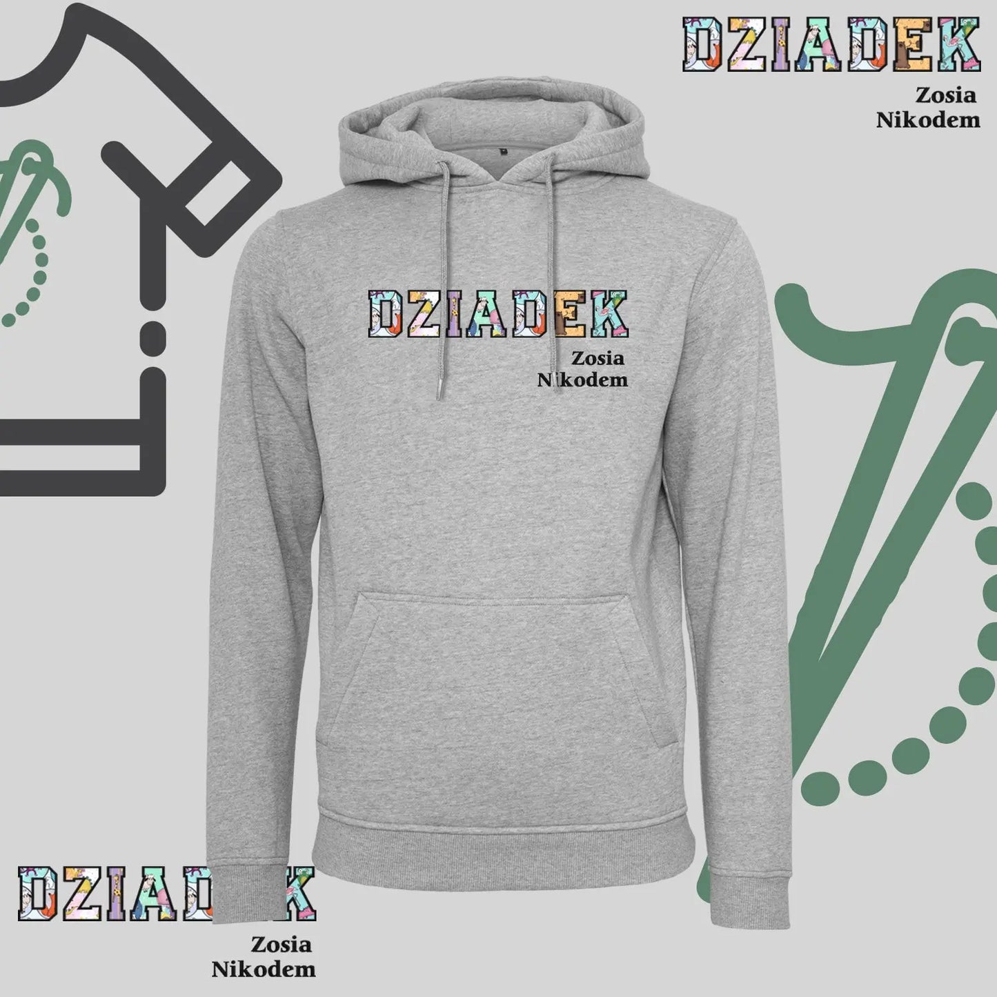 Bluza z kapturem "DZIADEK" PATCHWORK+IMIONA DZIECI idealny prezent na dzień Dziadka Haft z radości