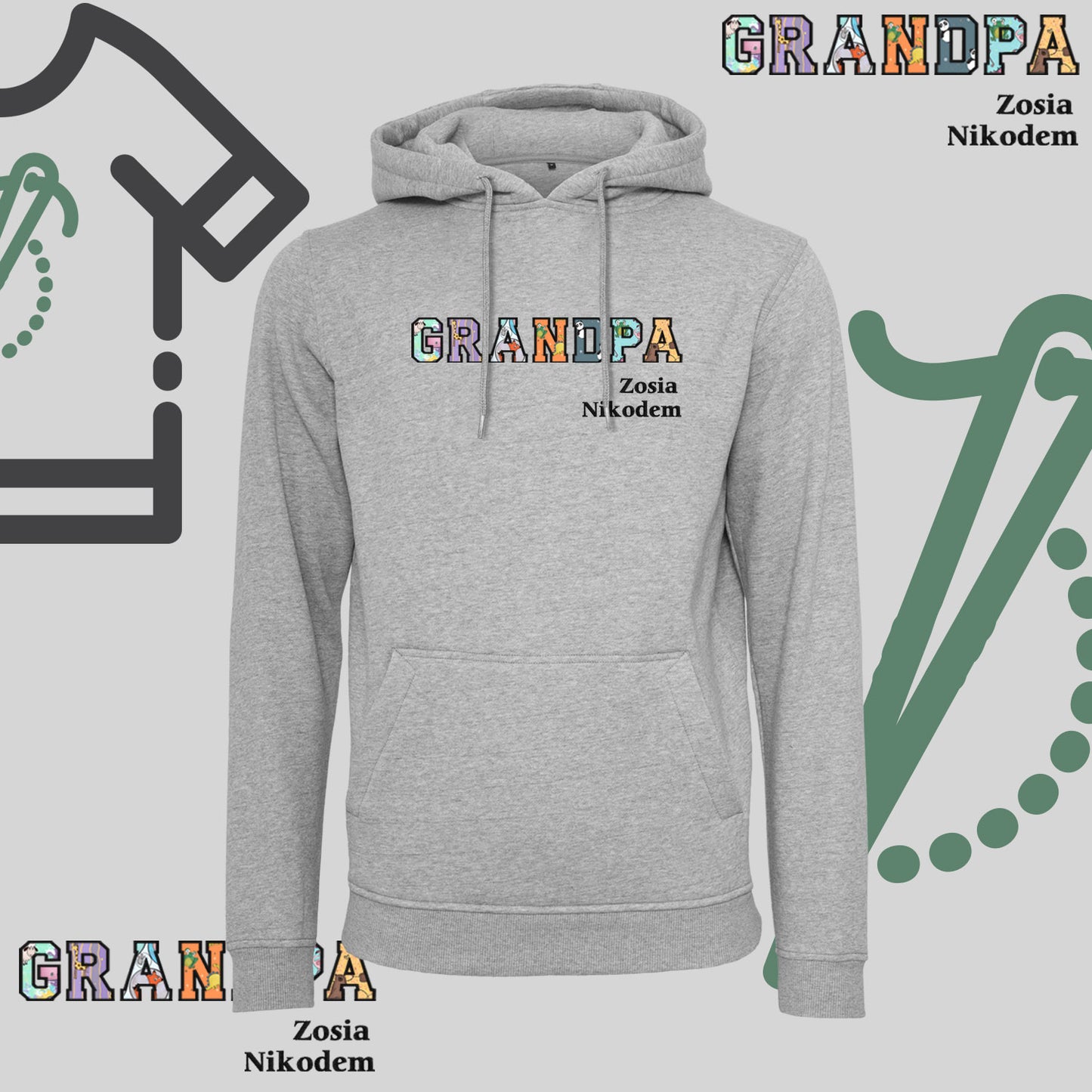 Bluza z kapturem "GRANDPA" Patchwork + IMIONA WNUCZĄT idealny prezent na dzień Dziadka