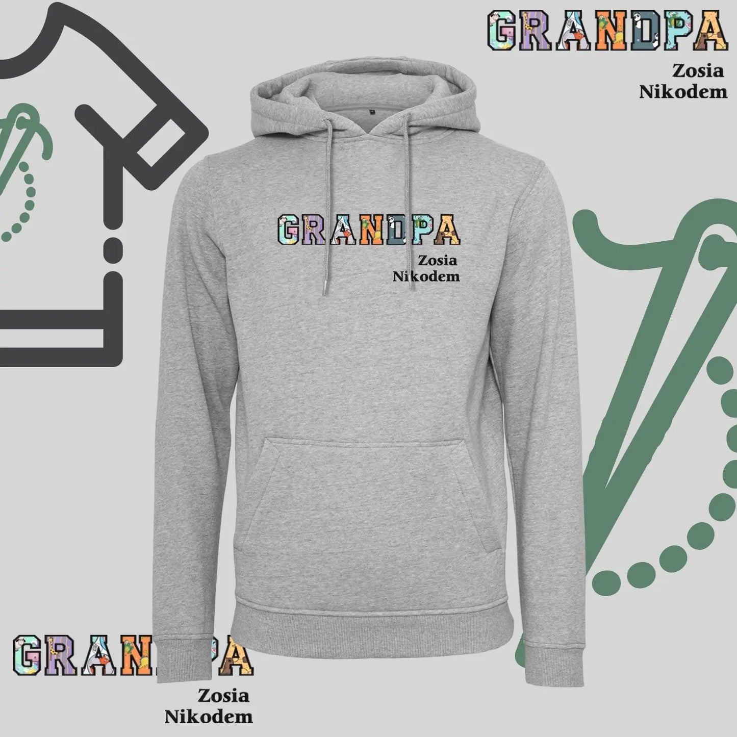 Bluza z kapturem "GRANDPA" Patchwork + IMIONA WNUCZĄT idealny prezent na dzień Dziadka Haft z radości