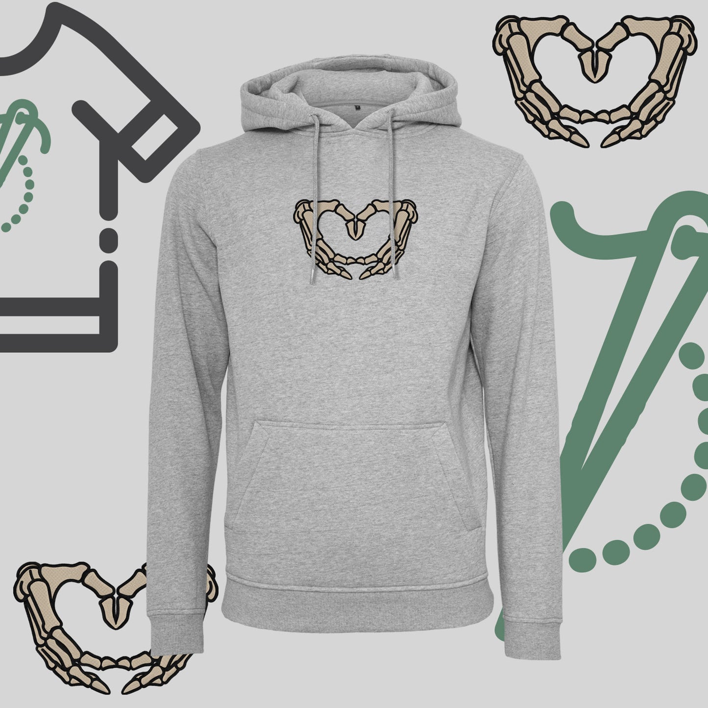 Bluza z kapturem z haftem "Szkieletowe Serce"