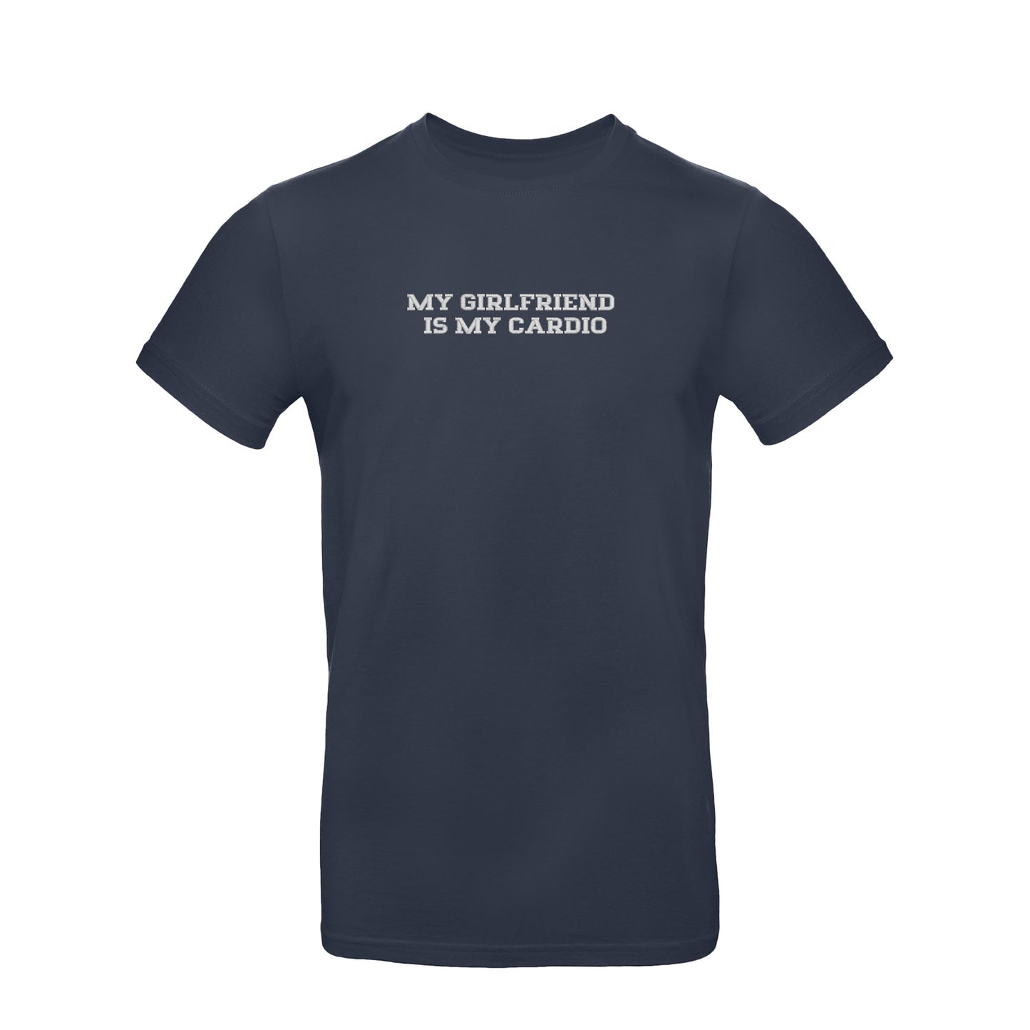 Koszulka z haftem "MY GIRLFRIEND IS MY CARDIO" – romantyczna, zabawna i trwała Haft z radości - nadruki i haft na odzieży Warszawa