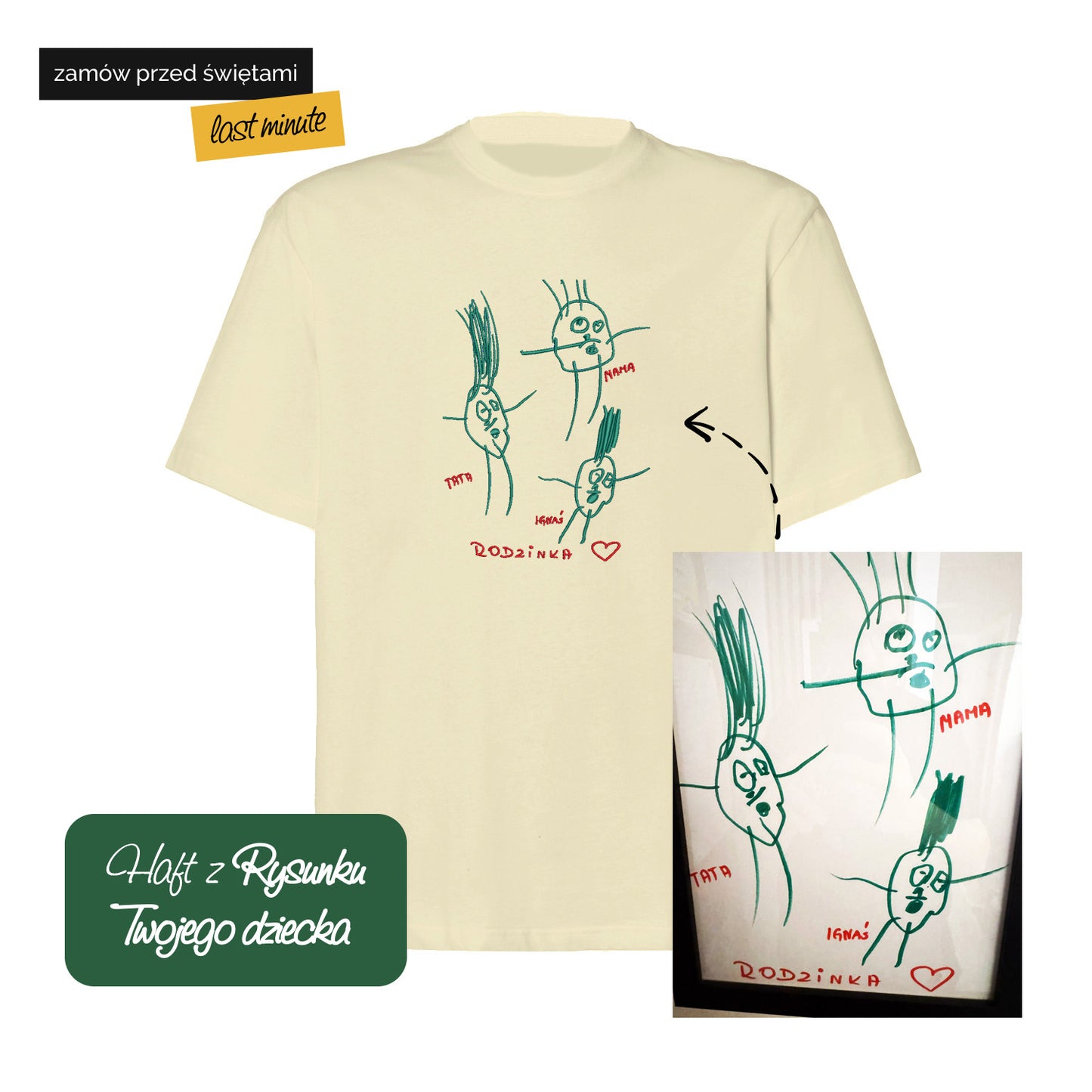 Koszulka z haftem z rysunku Twojego dziecka – personalizowana