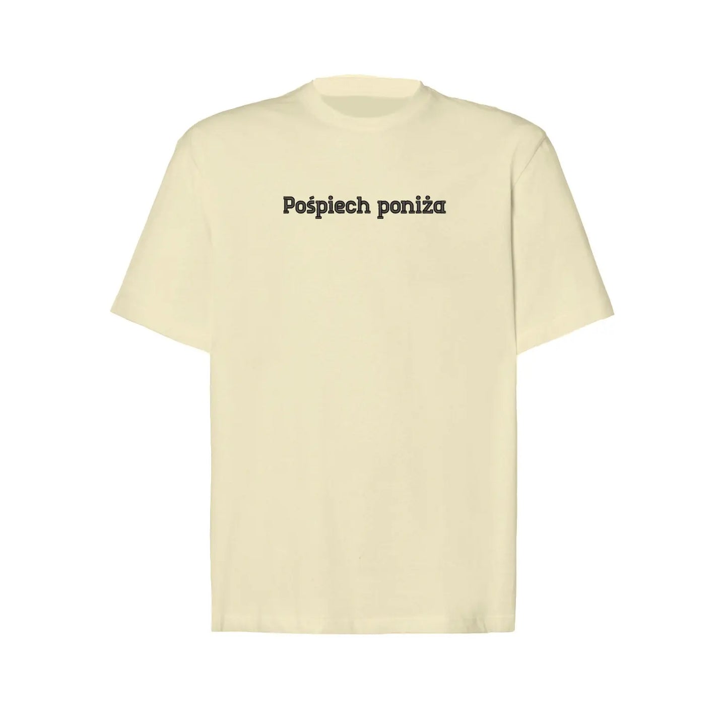 Koszulka oversize „Pośpiech poniża” – Haft 3D, Styl i Dystans do Życia Haft z radości