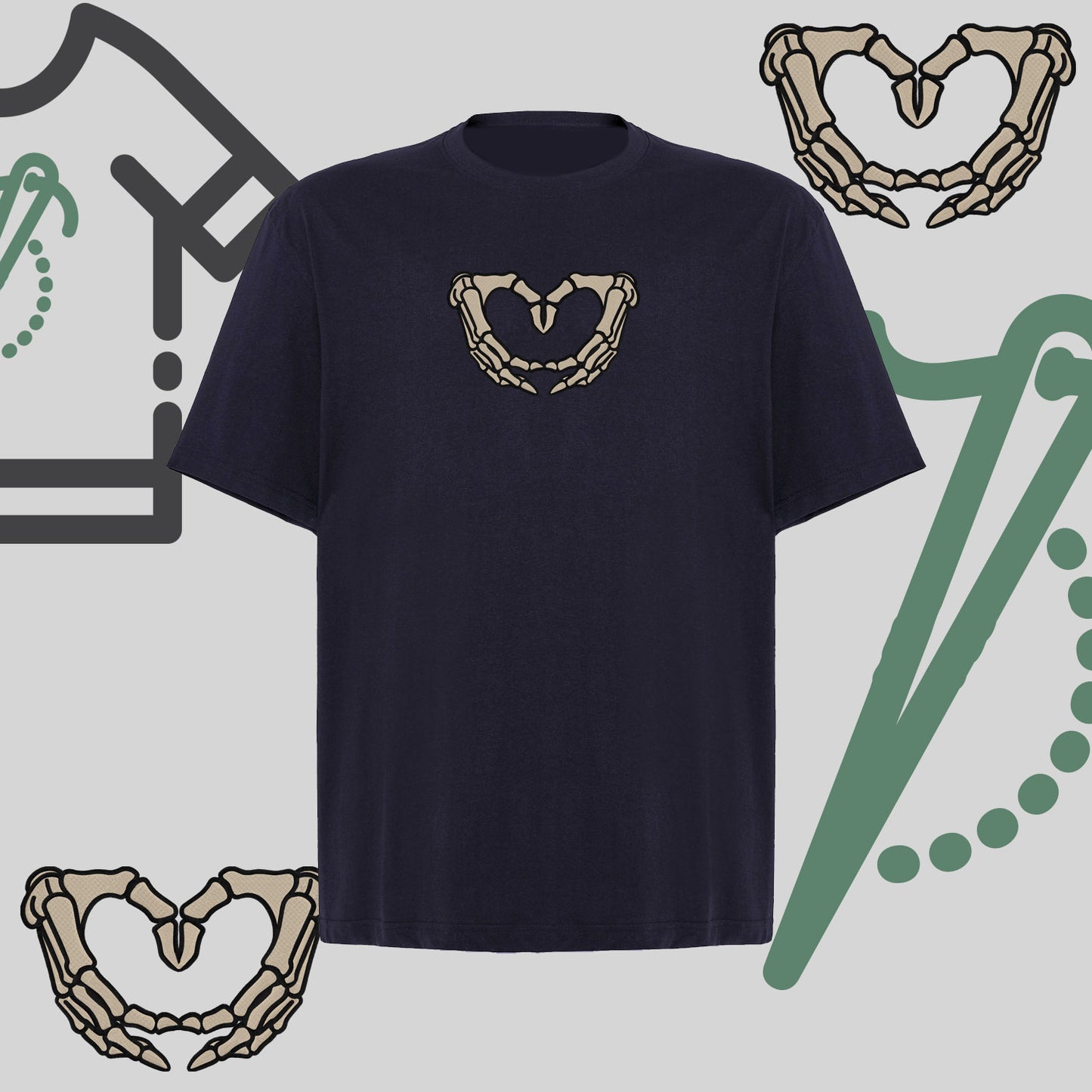 Koszulka oversize z haftem „Szkieletowe Serce"