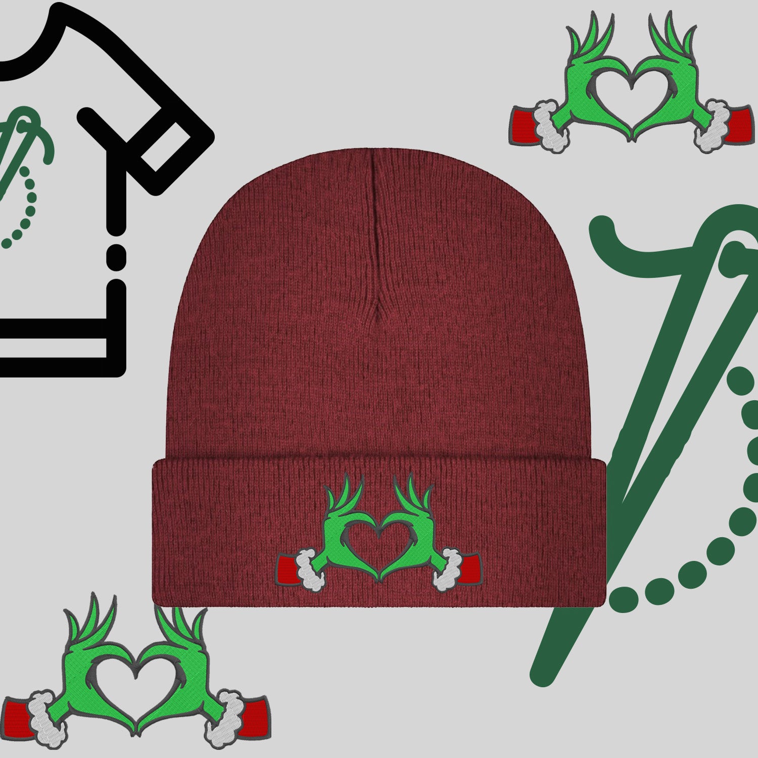 Czapka zimowa beanies "Grinch Serce"