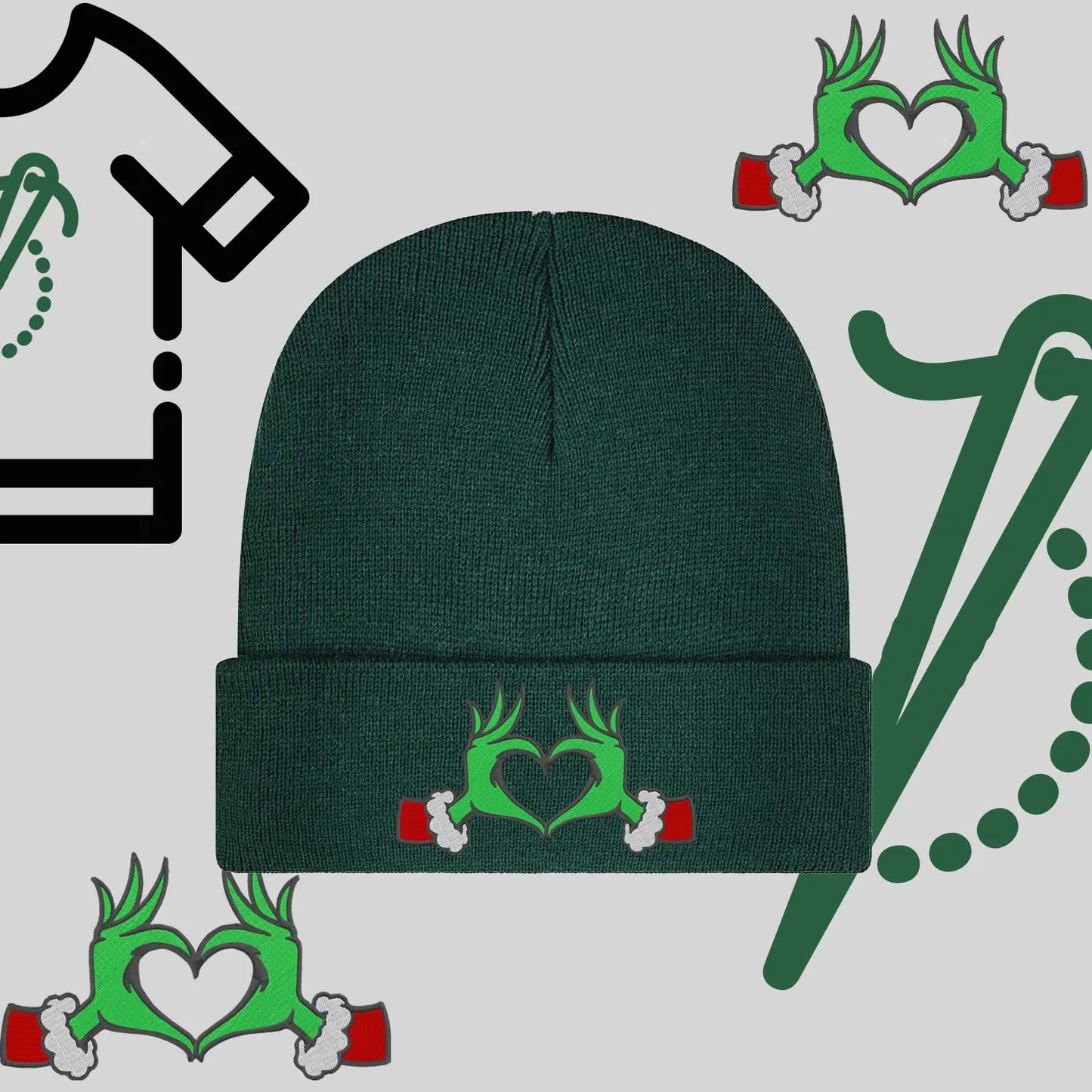 Czapka zimowa beanies "Grinch Serce" Haft z radości