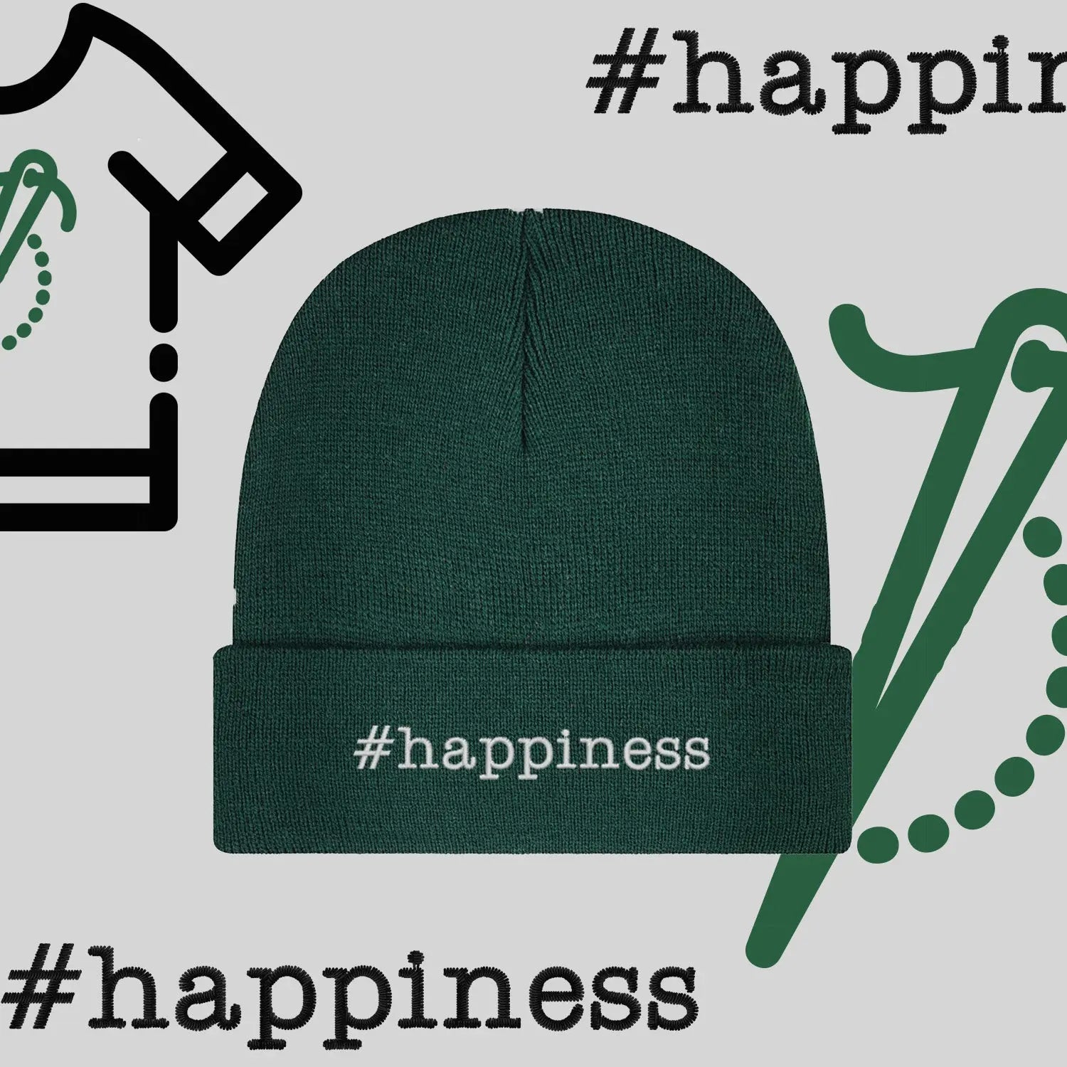 Czapka zimowa beanies "#happiness" Haft z radości