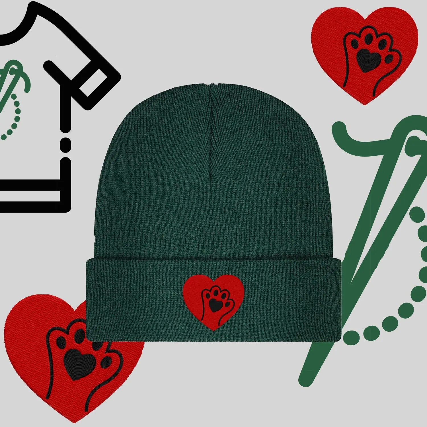 Czapka zimowa beanies "Serce z łapką" Haft z radości