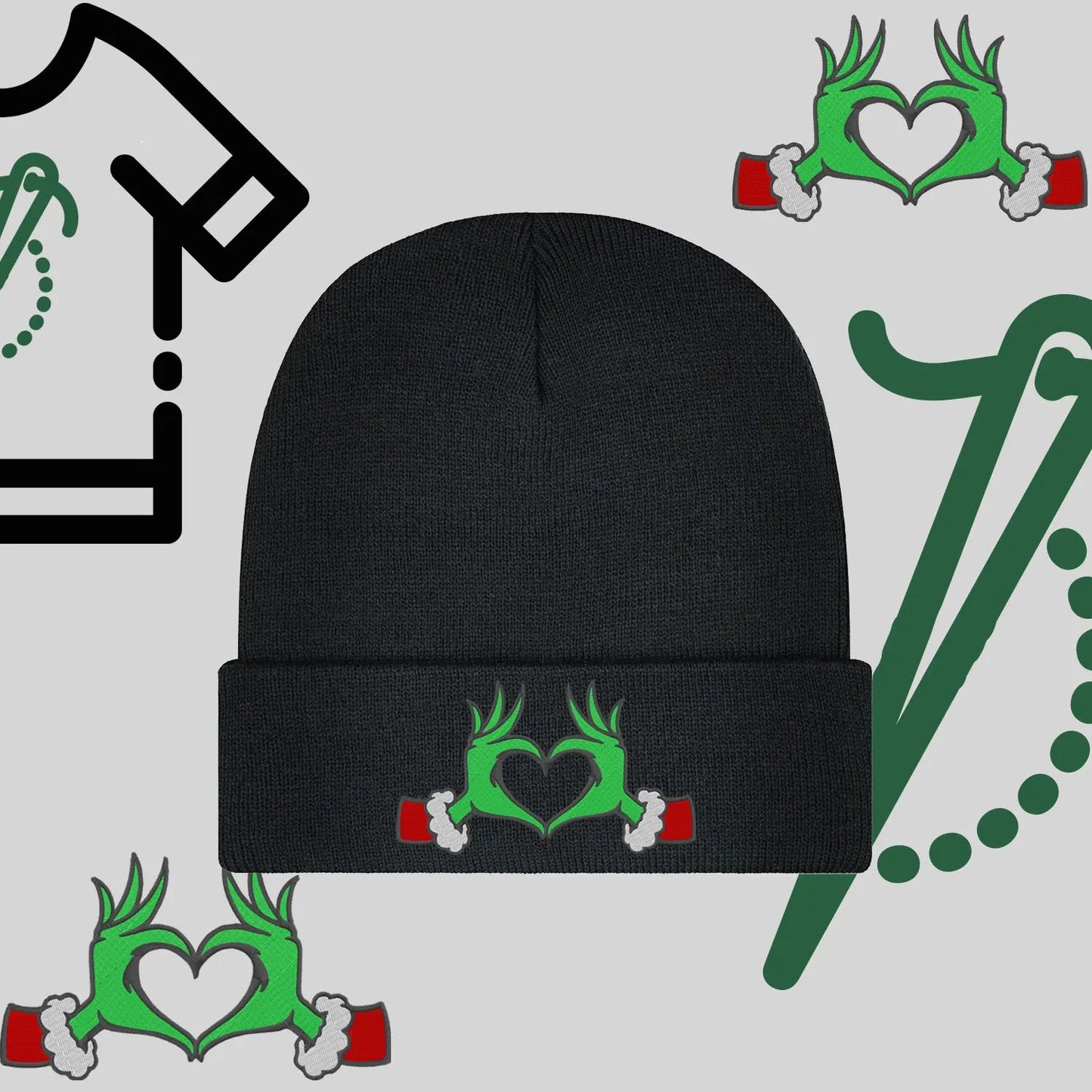 Czapka zimowa beanies "Grinch Serce" Haft z radości