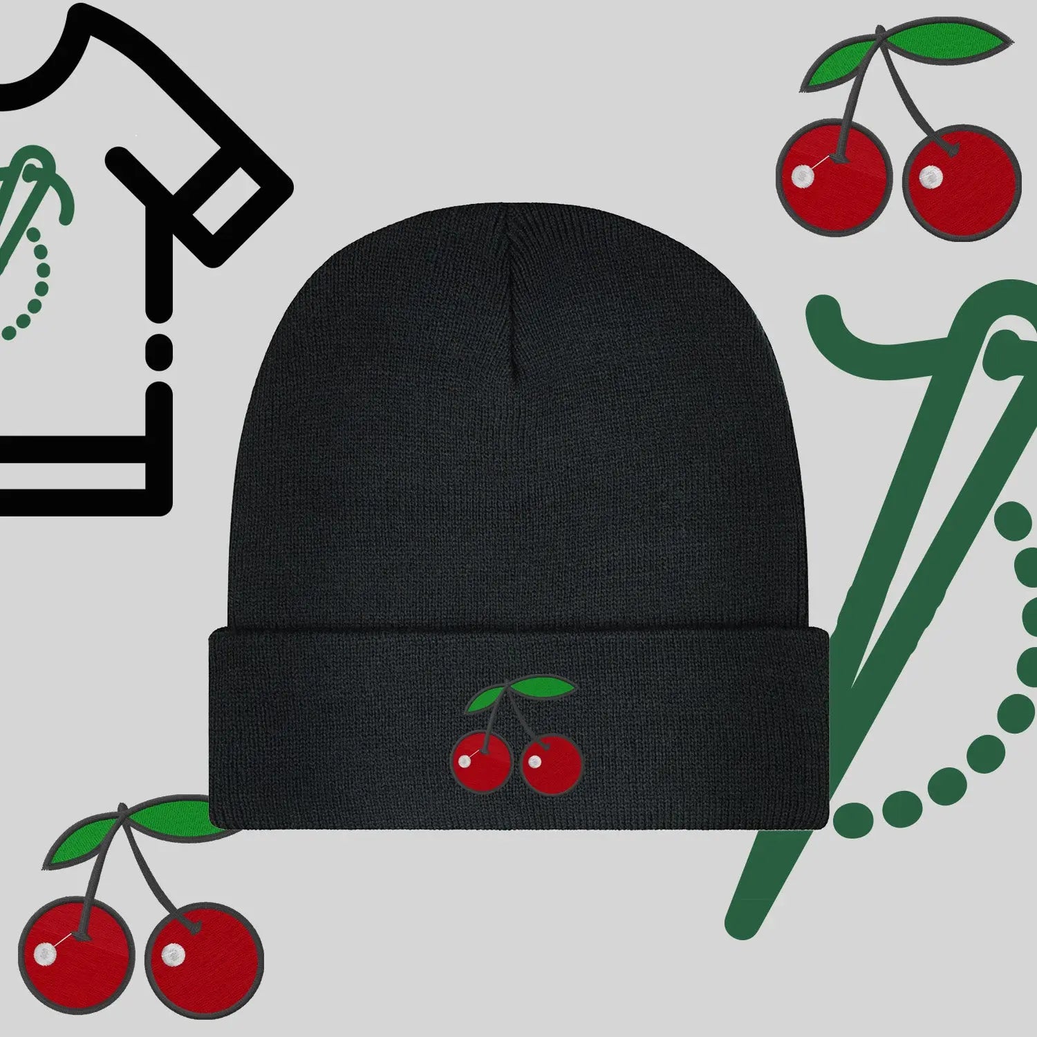 Czapka zimowa beanies "Wisienki" Haft z radości