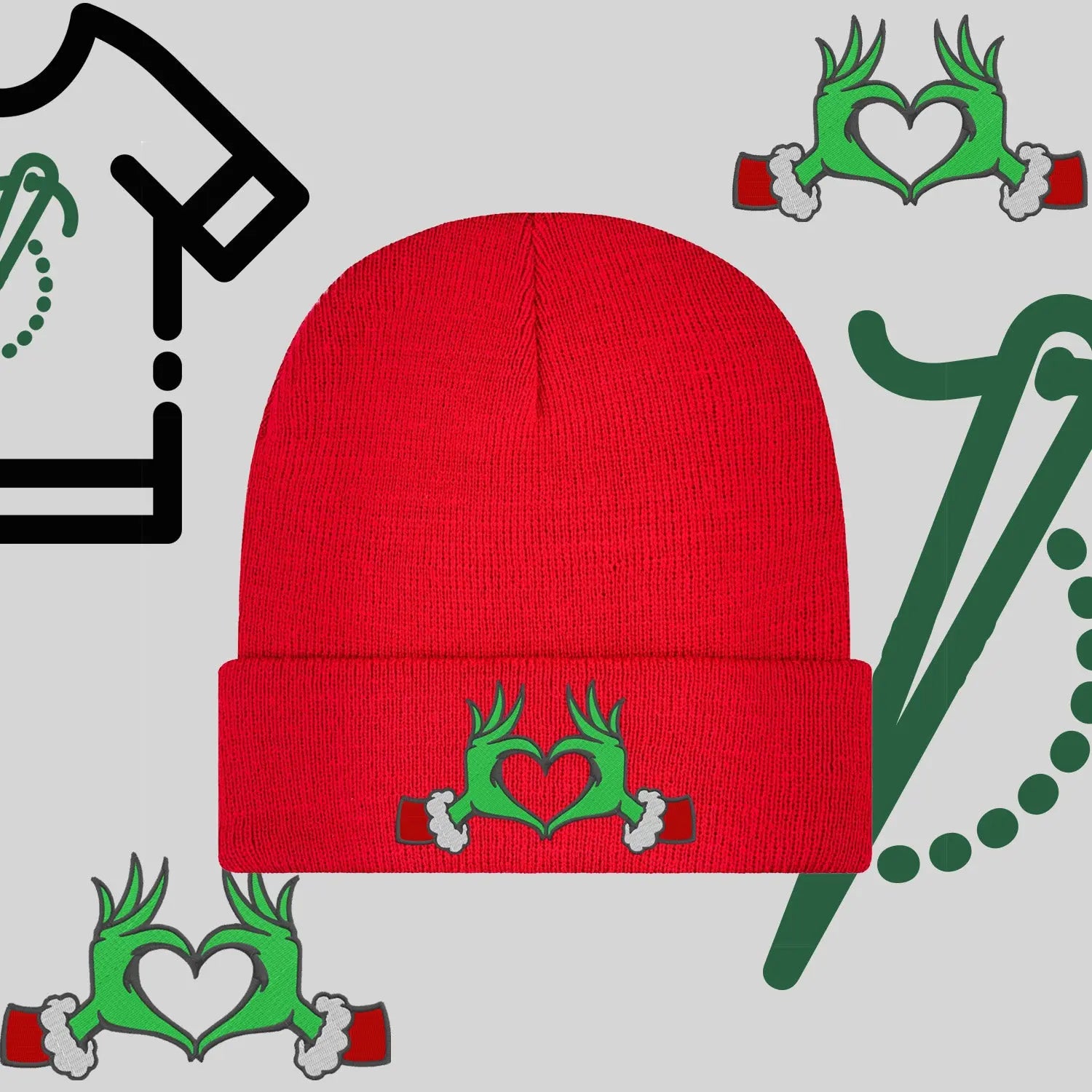 Czapka zimowa beanies "Grinch Serce" Haft z radości