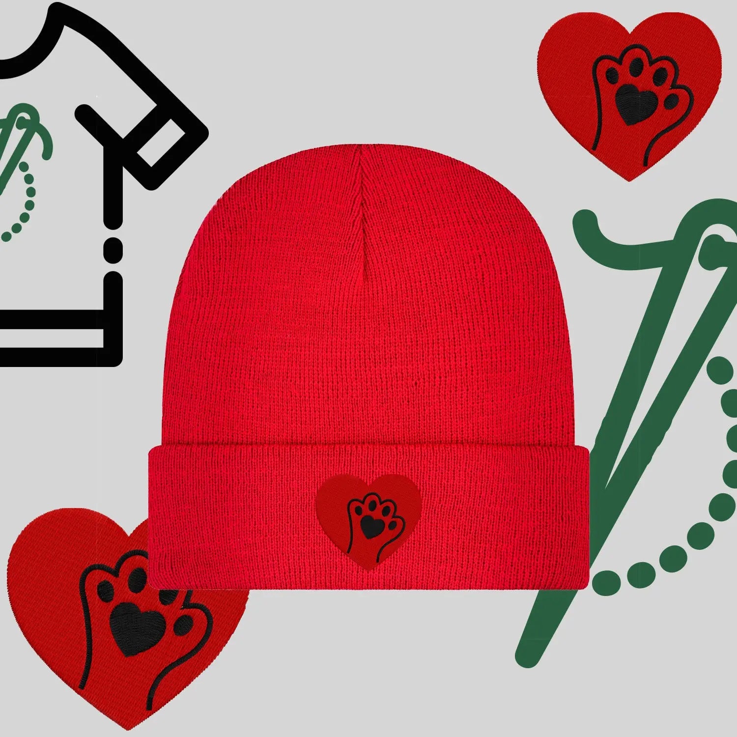 Czapka zimowa beanies "Serce z łapką" Haft z radości