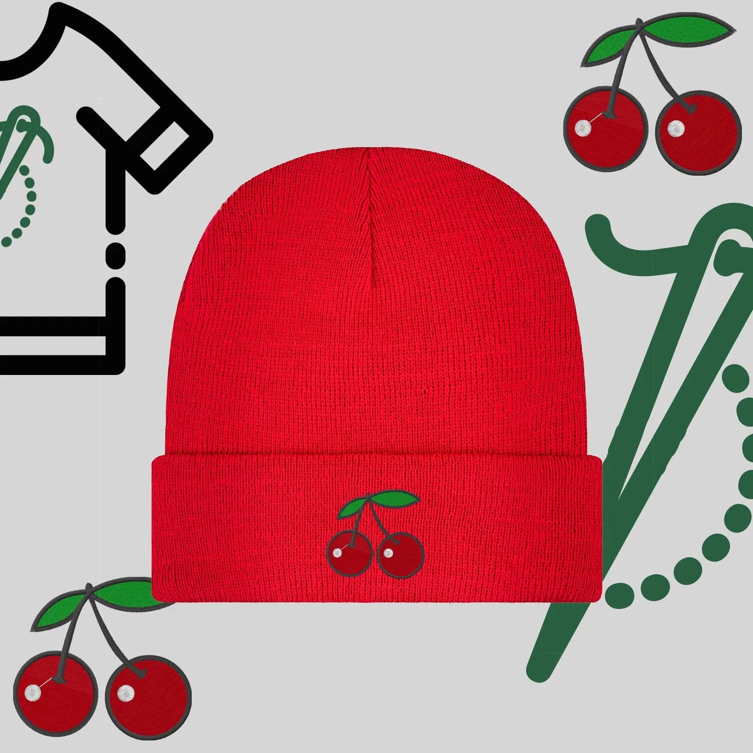 Czapka zimowa beanies "Wisienki" Haft z radości