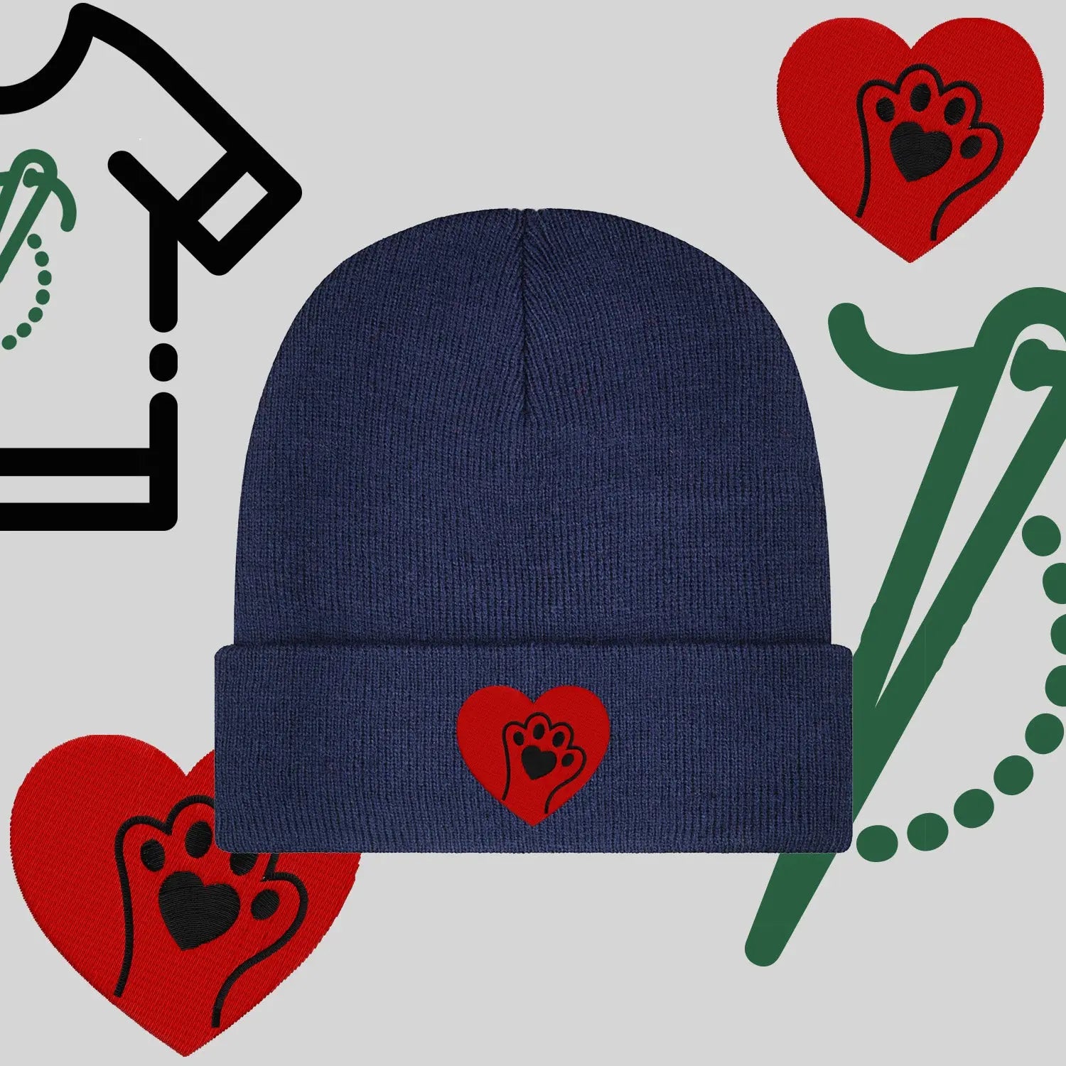 Czapka zimowa beanies "Serce z łapką" Haft z radości