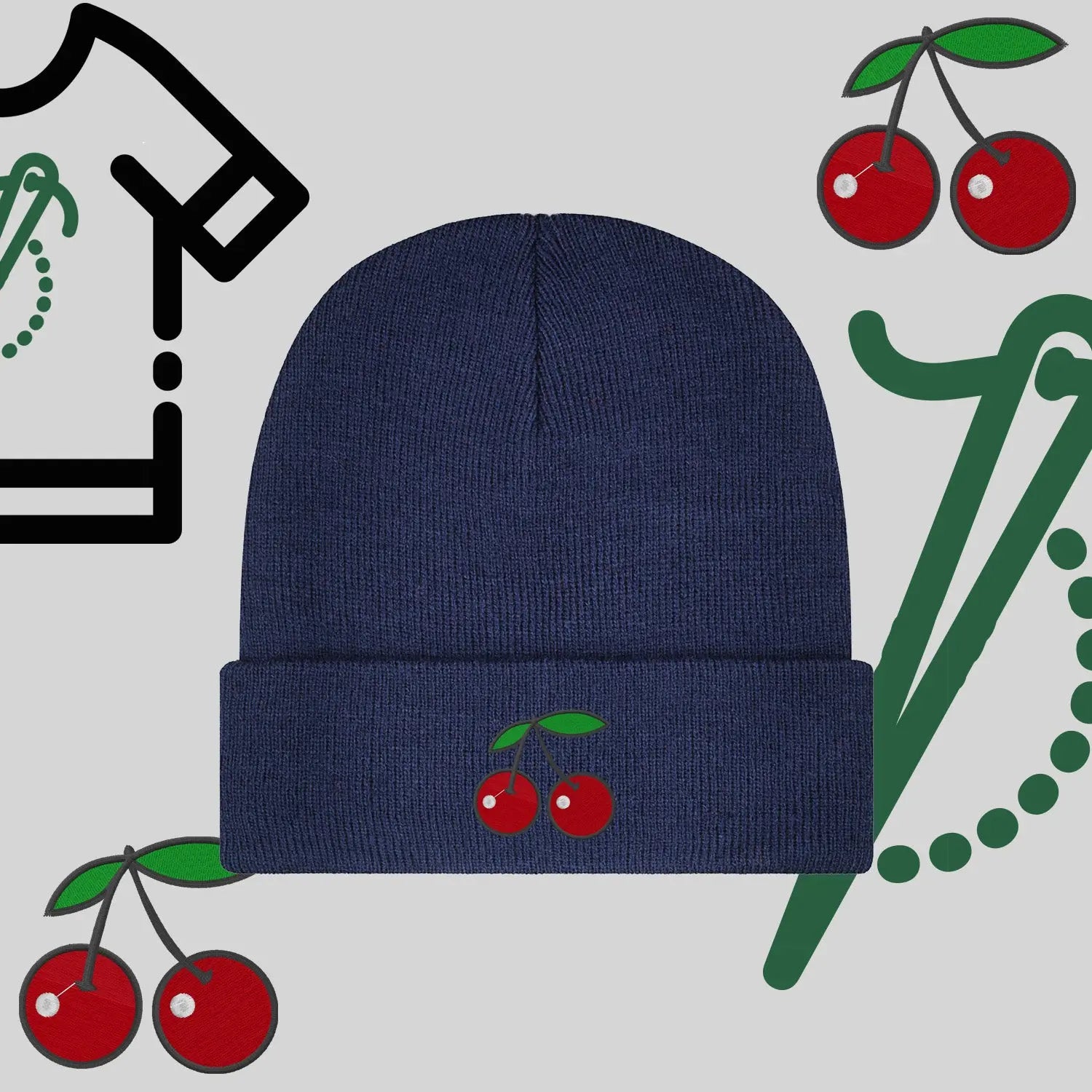 Czapka zimowa beanies "Wisienki" Haft z radości