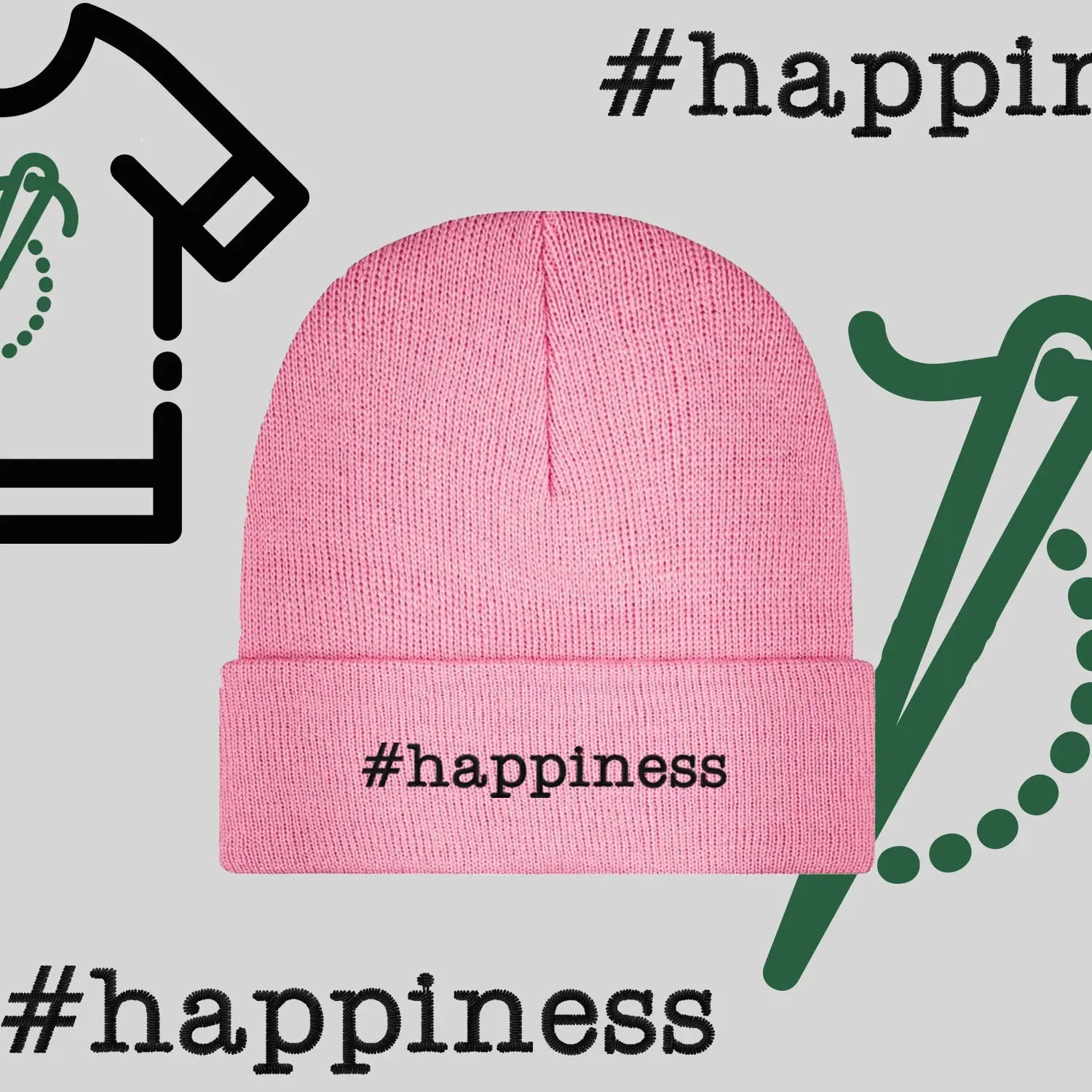 Czapka zimowa beanies "#happiness" Haft z radości