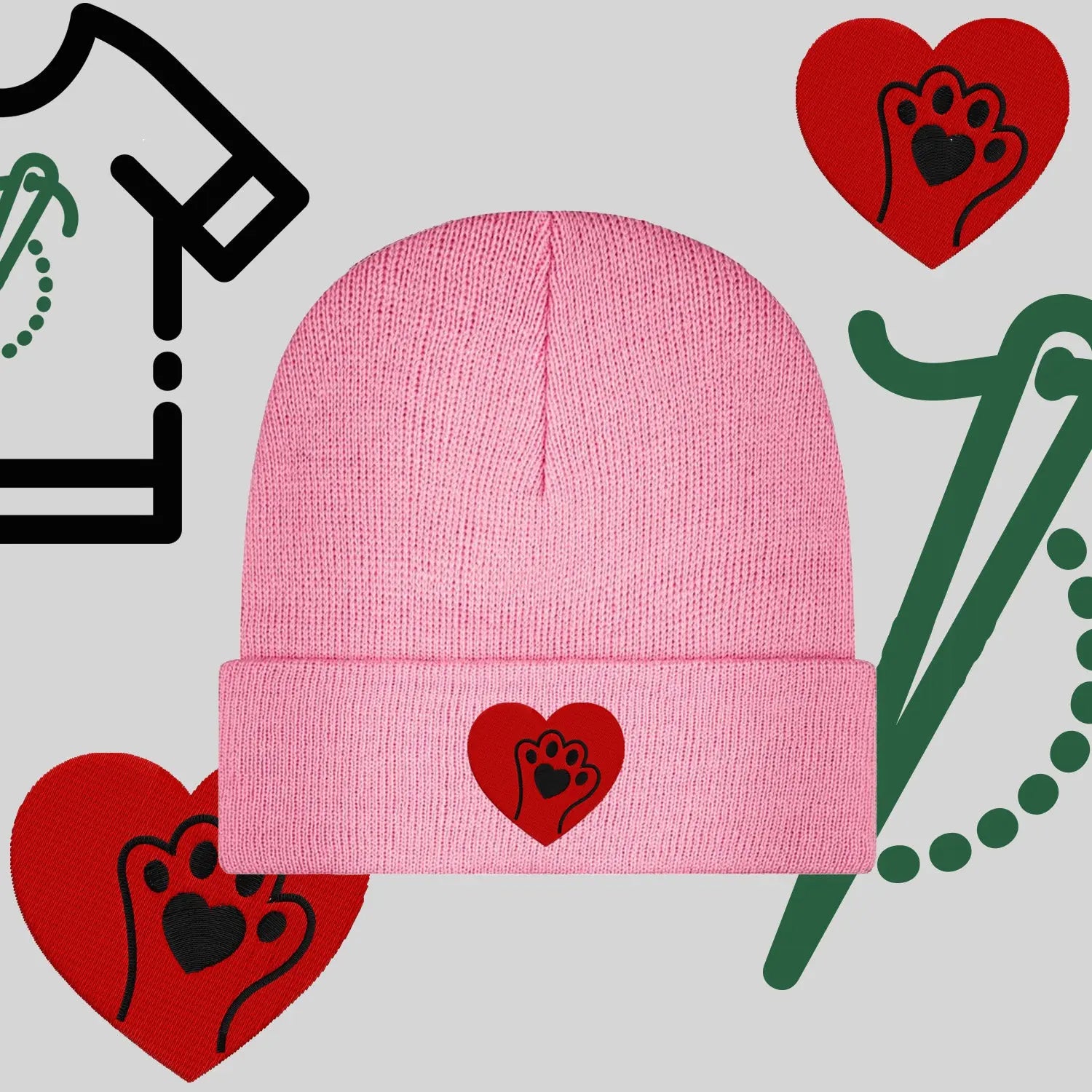 Czapka zimowa beanies "Serce z łapką" Haft z radości