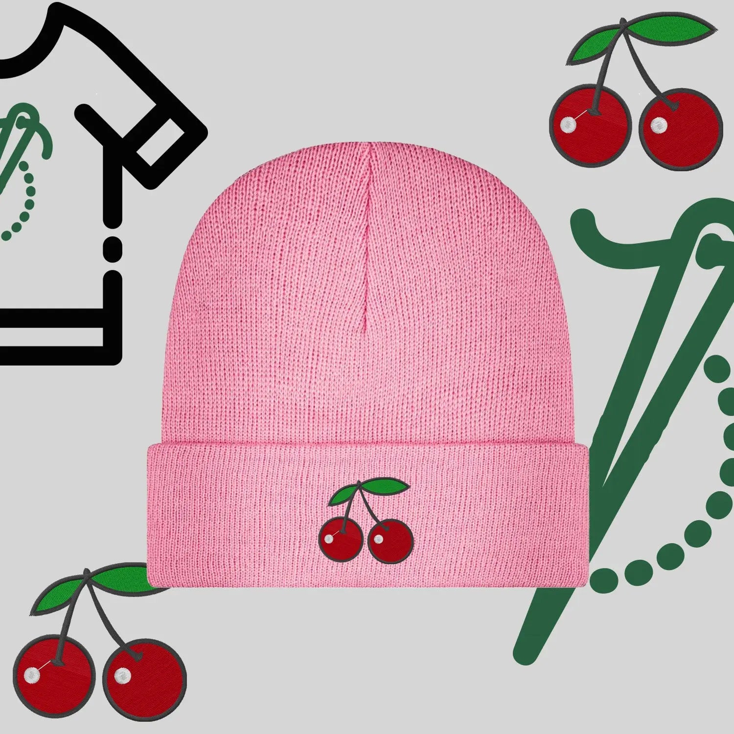 Czapka zimowa beanies "Wisienki" Haft z radości