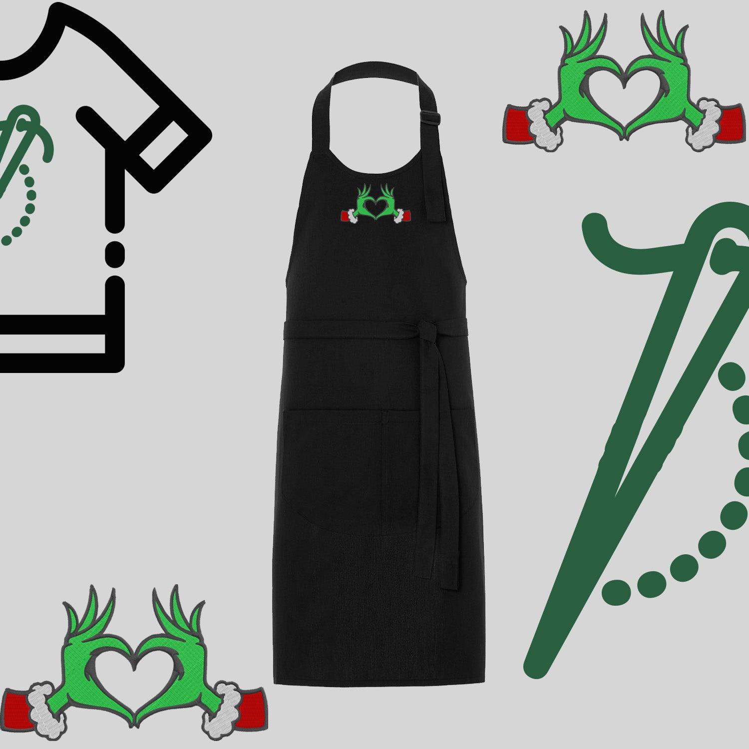 Fartuch "Grinch Serce" – haft komputerowy, styl z przesłaniem