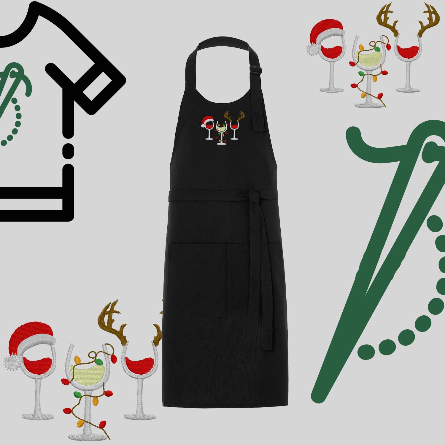 Fartuch "Kieliszki Świąteczne" – haft komputerowy, styl z przesłaniem