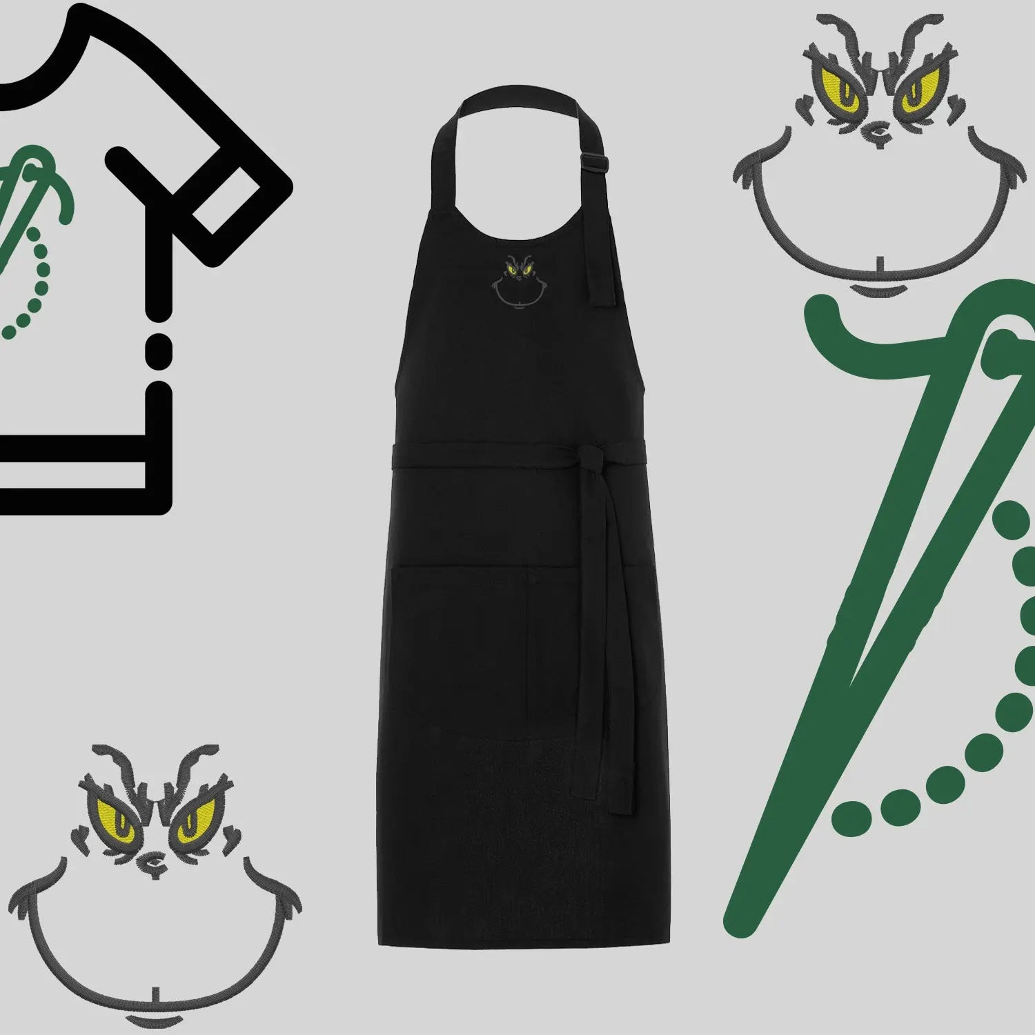 Fartuch "Grinch" – haft komputerowy, styl z przesłaniem Haft z radości