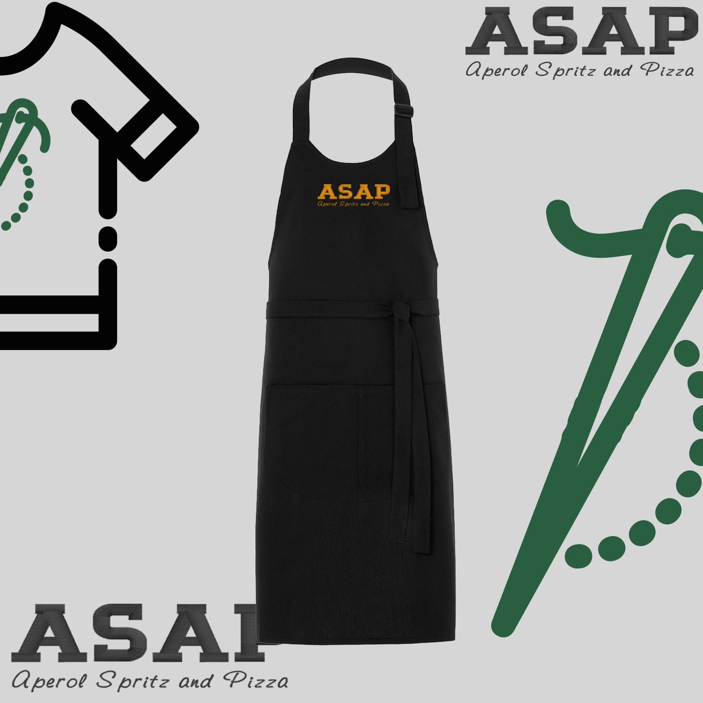 Fartuch "ASAP-Aperol, Spritz and Pizza" – haft komputerowy, styl z przesłaniem