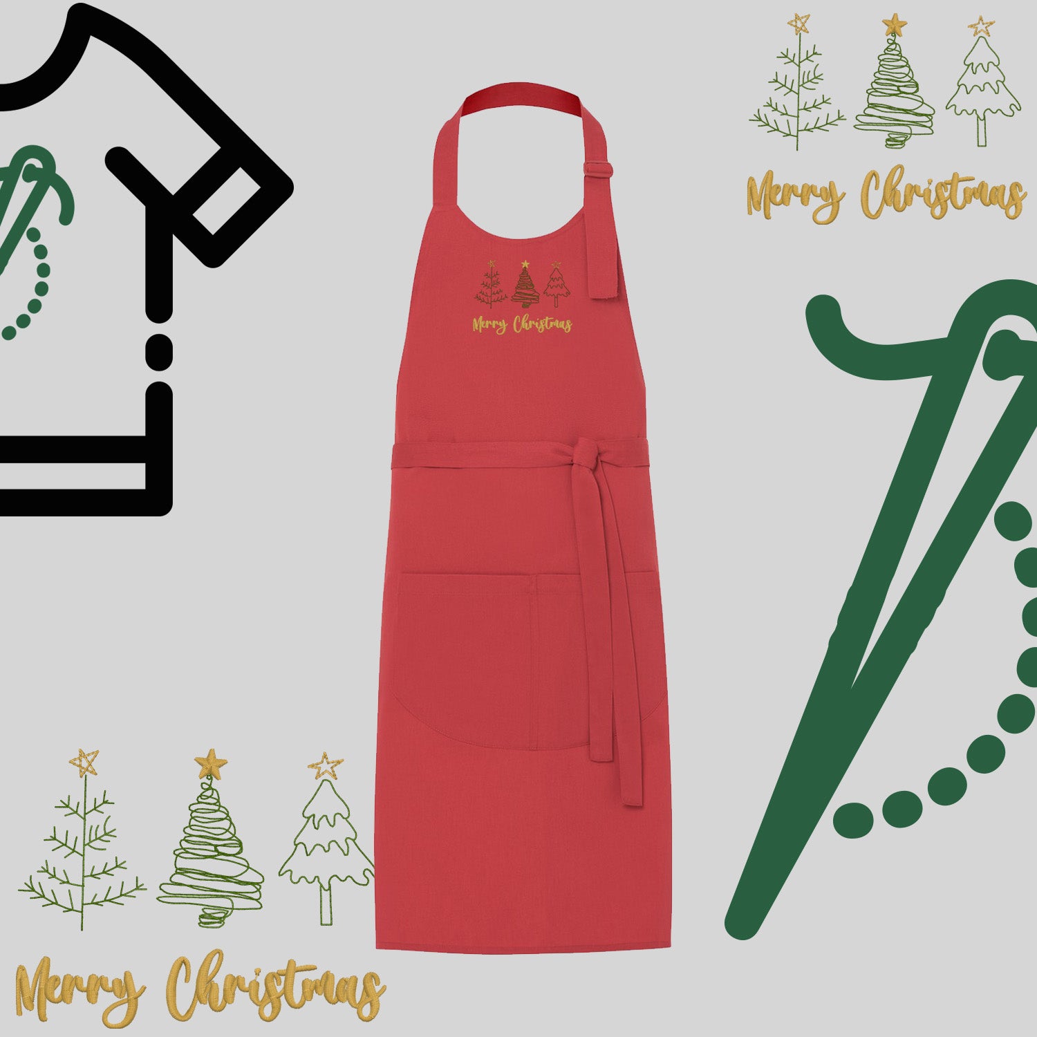 Fartuch "Trzy choinki" – haft komputerowy, styl z przesłaniem