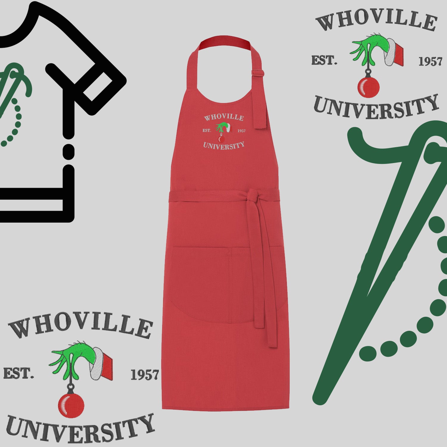 Fartuch "Grinch University" – haft komputerowy, styl z przesłaniem