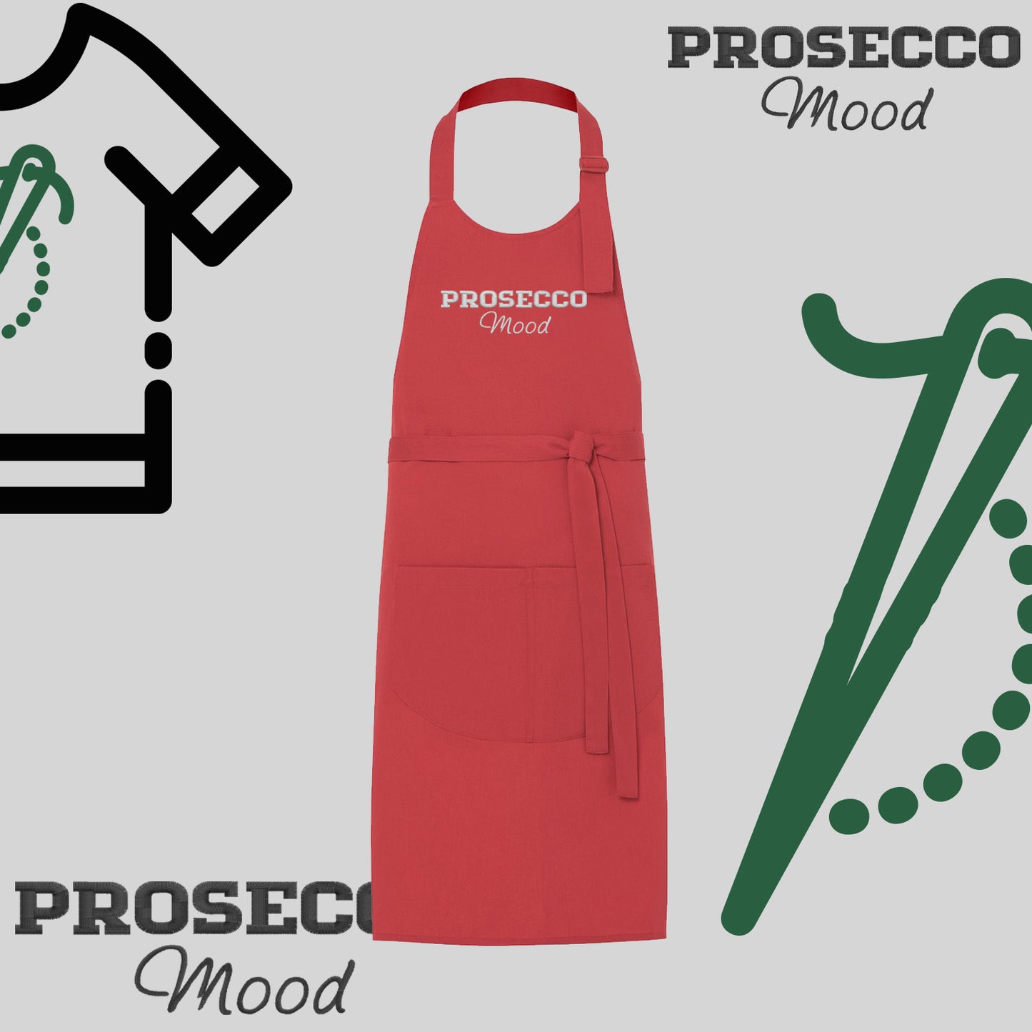 Fartuch "prosecco mood" – haft komputerowy, styl z przesłaniem