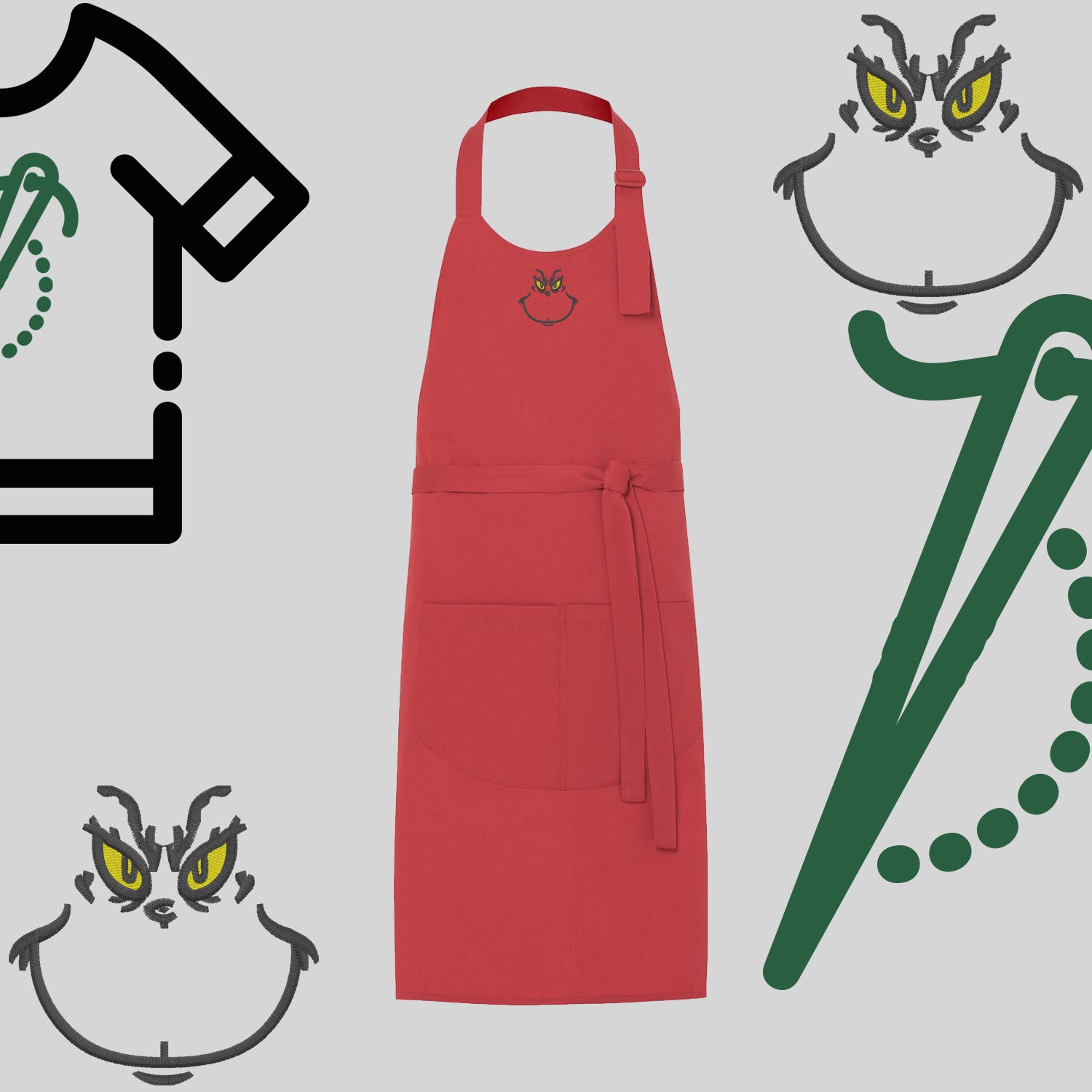 Fartuch "Grinch" – haft komputerowy, styl z przesłaniem