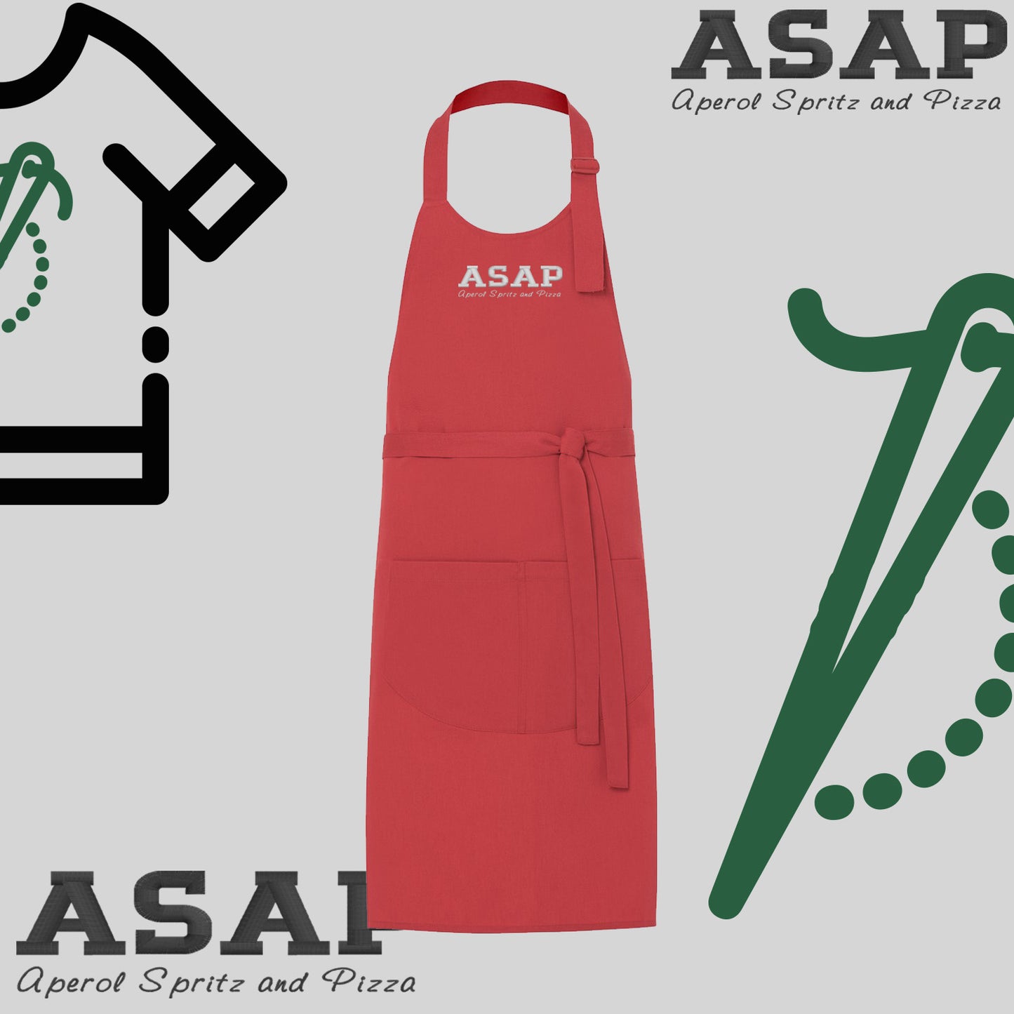Fartuch "ASAP-Aperol, Spritz and Pizza" – haft komputerowy, styl z przesłaniem