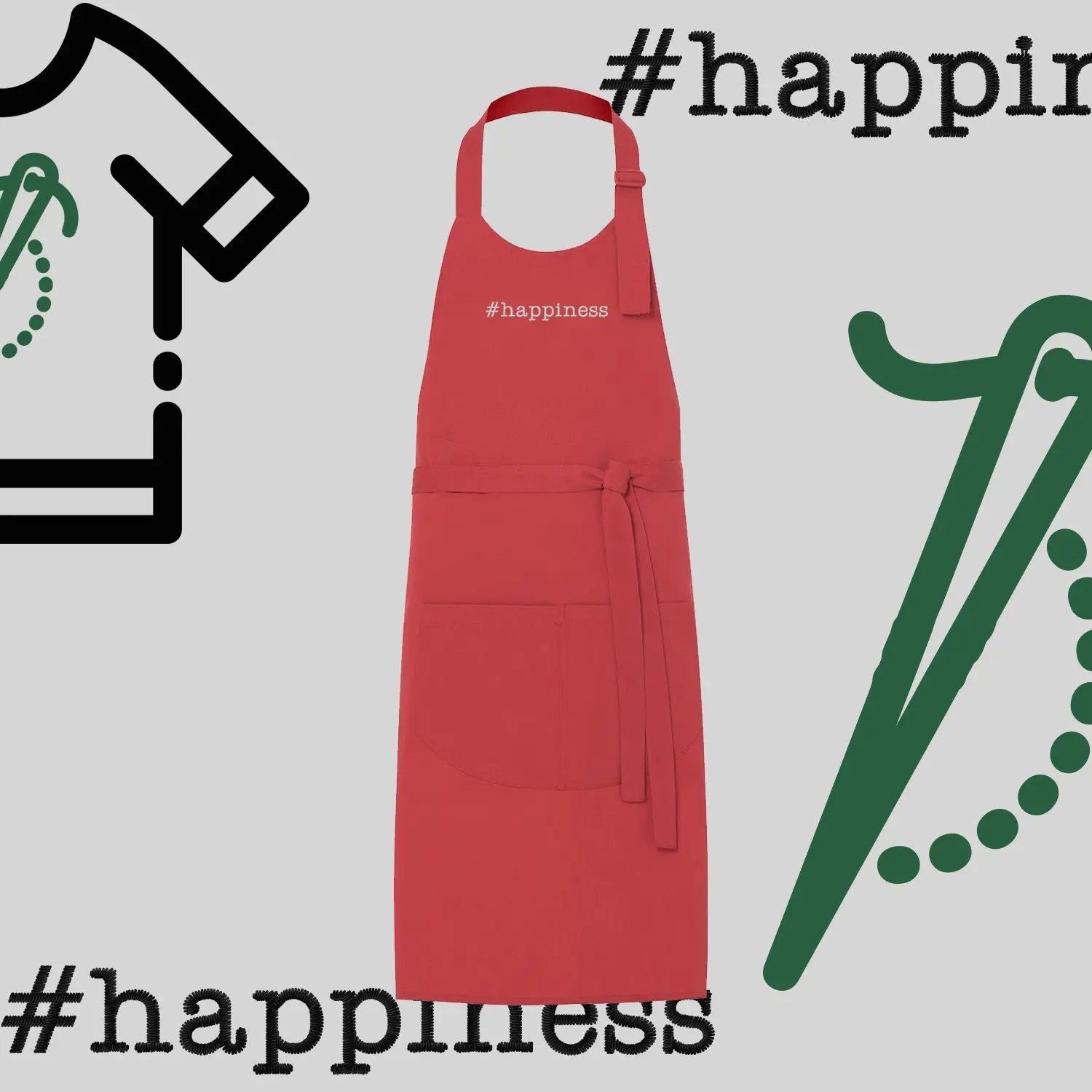 Fartuch "#happiness" – haft komputerowy, styl z przesłaniem Haft z radości