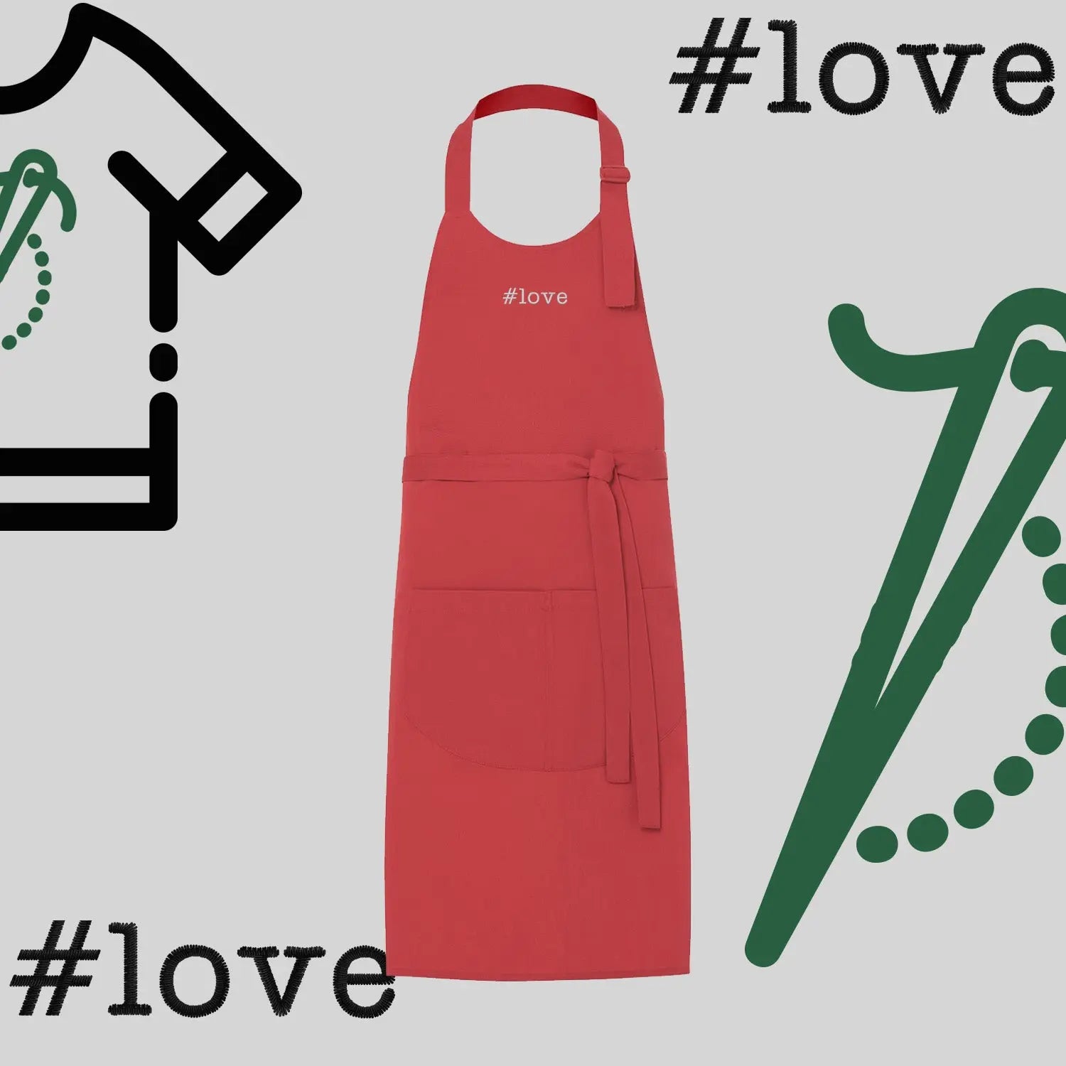 Fartuch "#love" – haft komputerowy, styl z przesłaniem Haft z radości