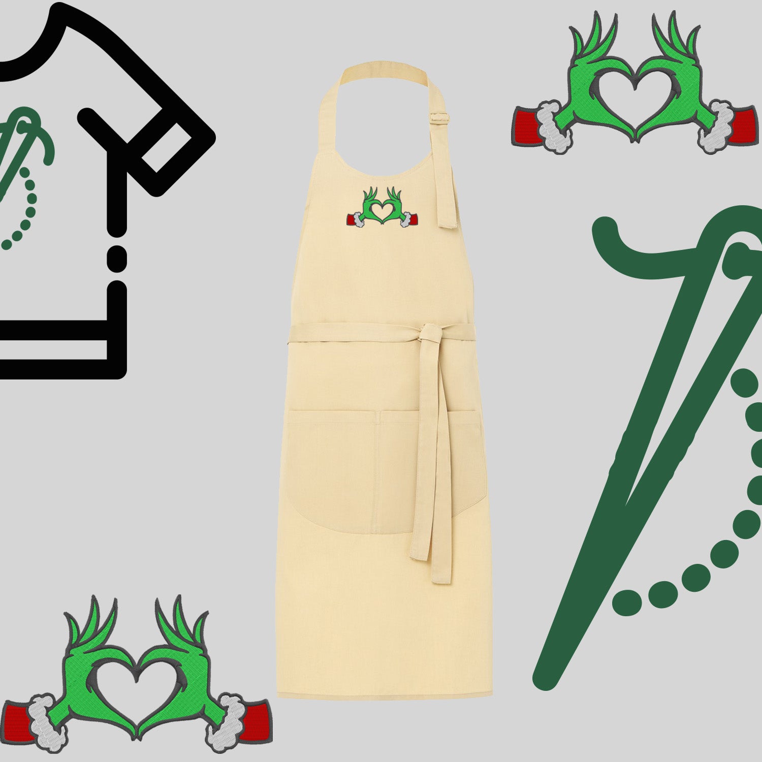 Fartuch "Grinch Serce" – haft komputerowy, styl z przesłaniem